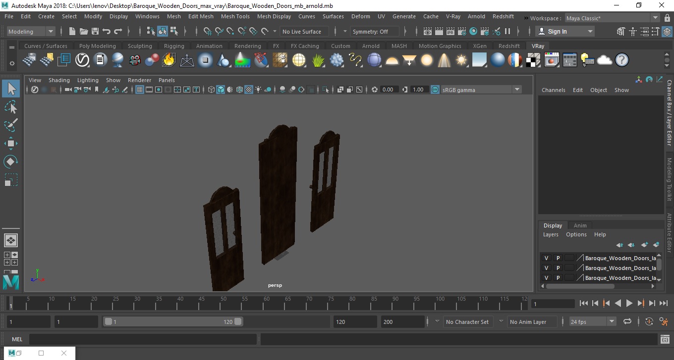 3D model Baroque Wooden Doors