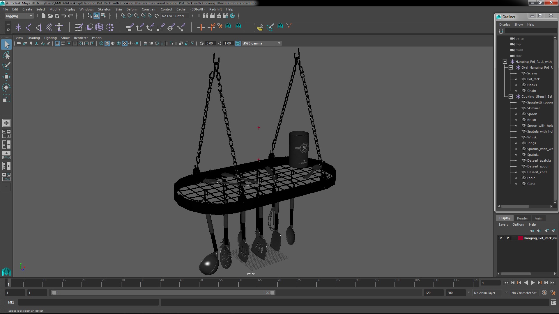 3D Hanging Pot Rack with Cooking Utensils model