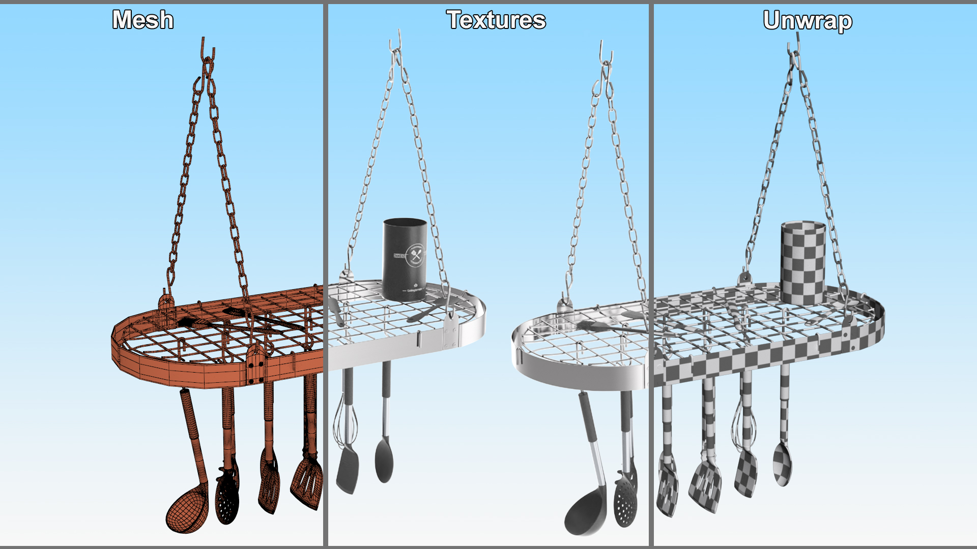 3D Hanging Pot Rack with Cooking Utensils model