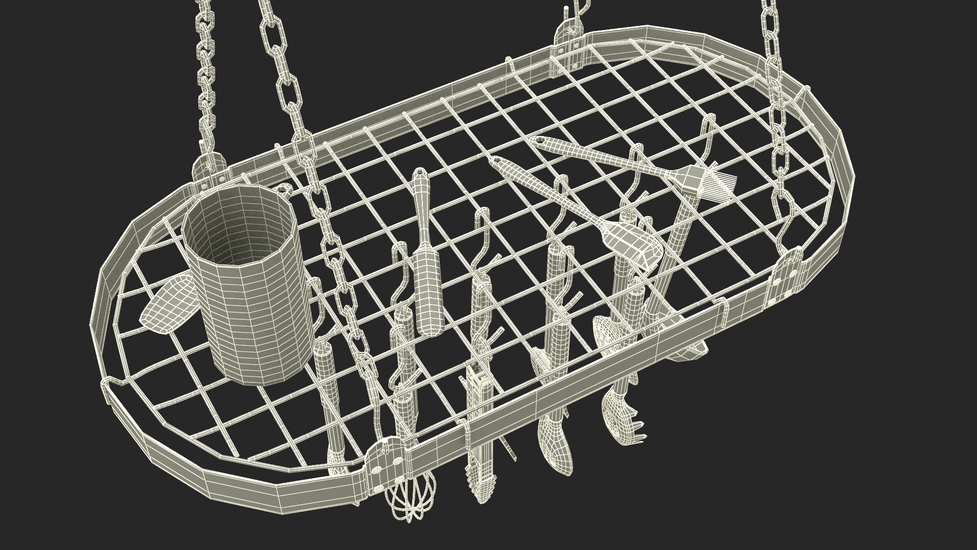 3D Hanging Pot Rack with Cooking Utensils model