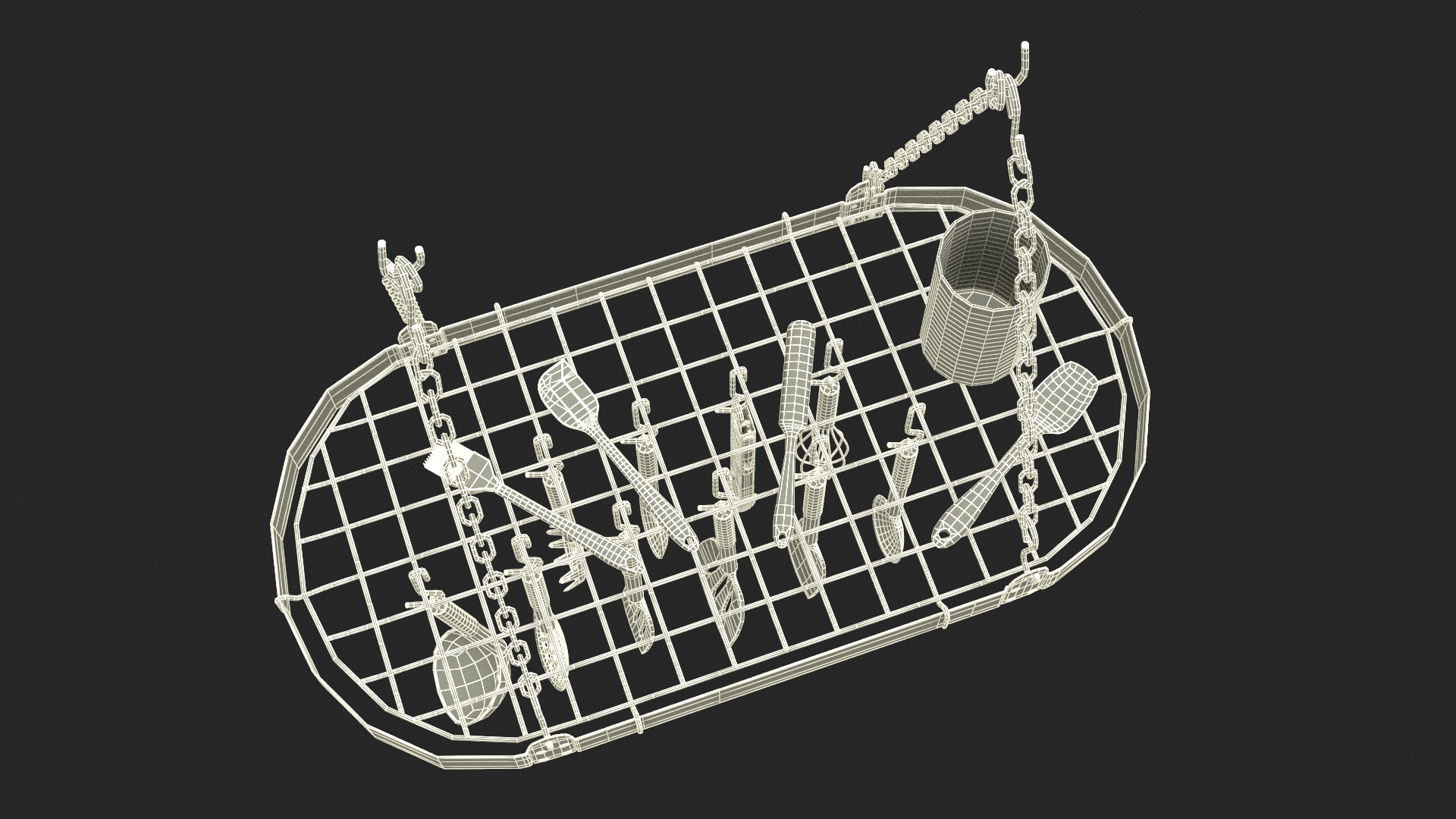 3D Hanging Pot Rack with Cooking Utensils model