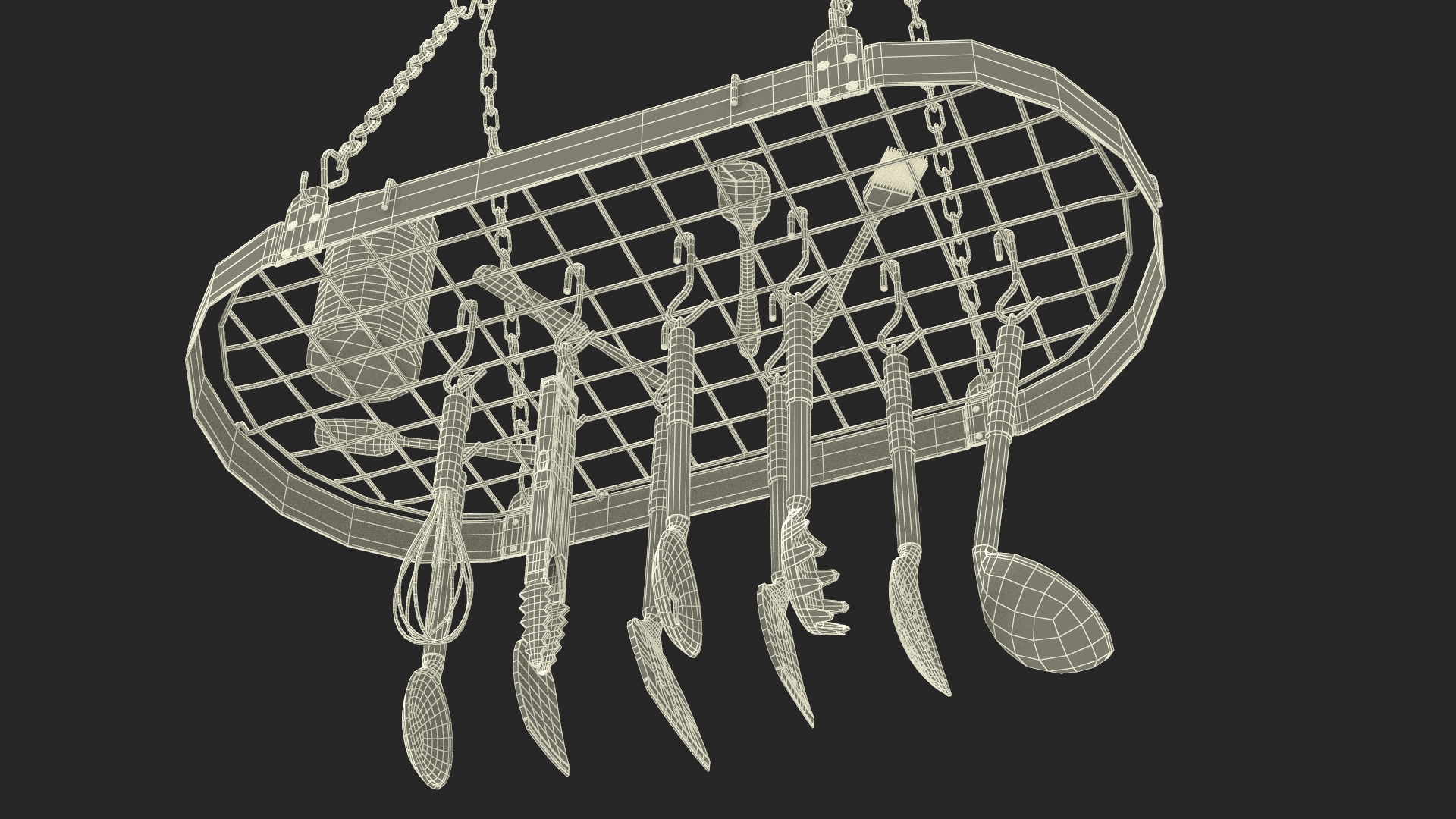 3D Hanging Pot Rack with Cooking Utensils model