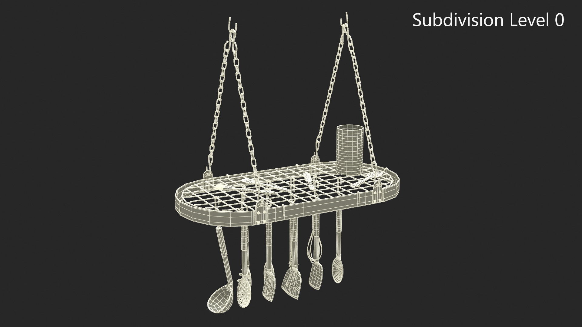 3D Hanging Pot Rack with Cooking Utensils model