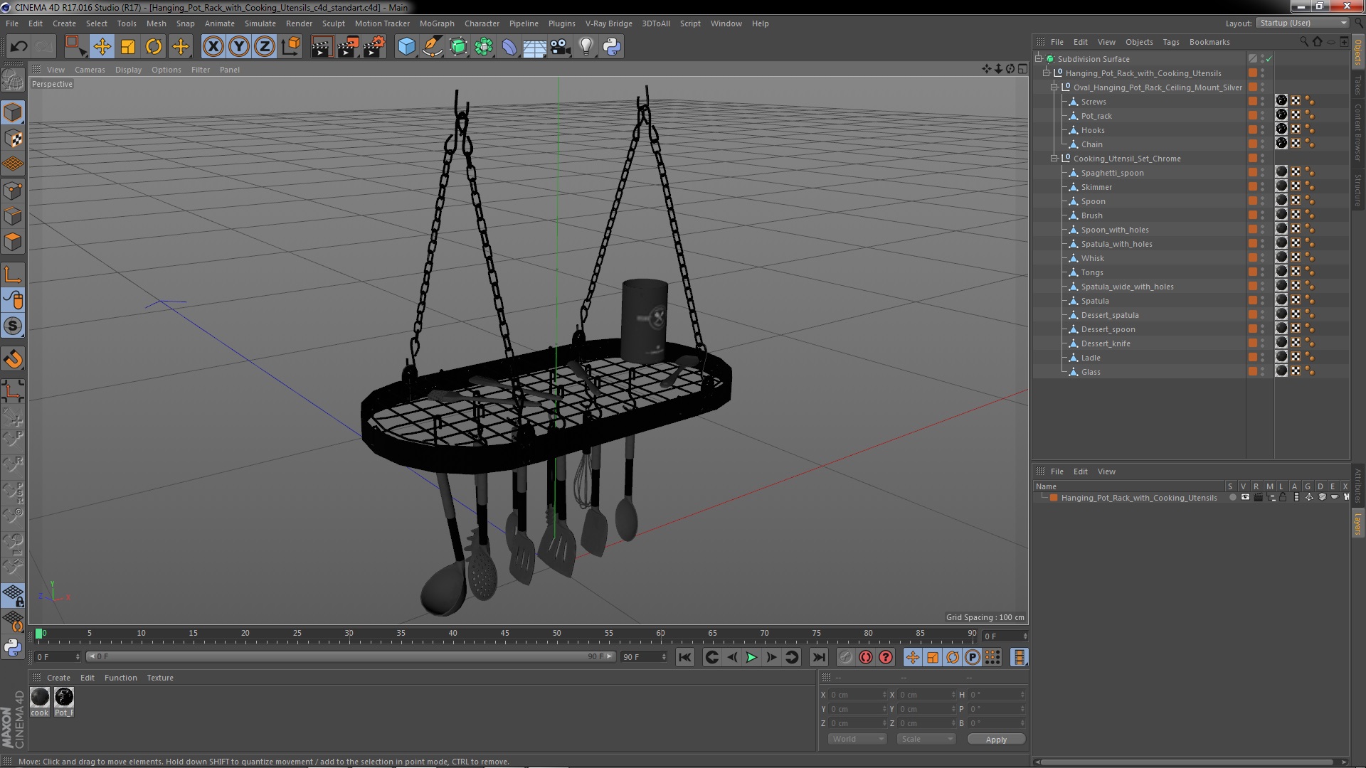 3D Hanging Pot Rack with Cooking Utensils model
