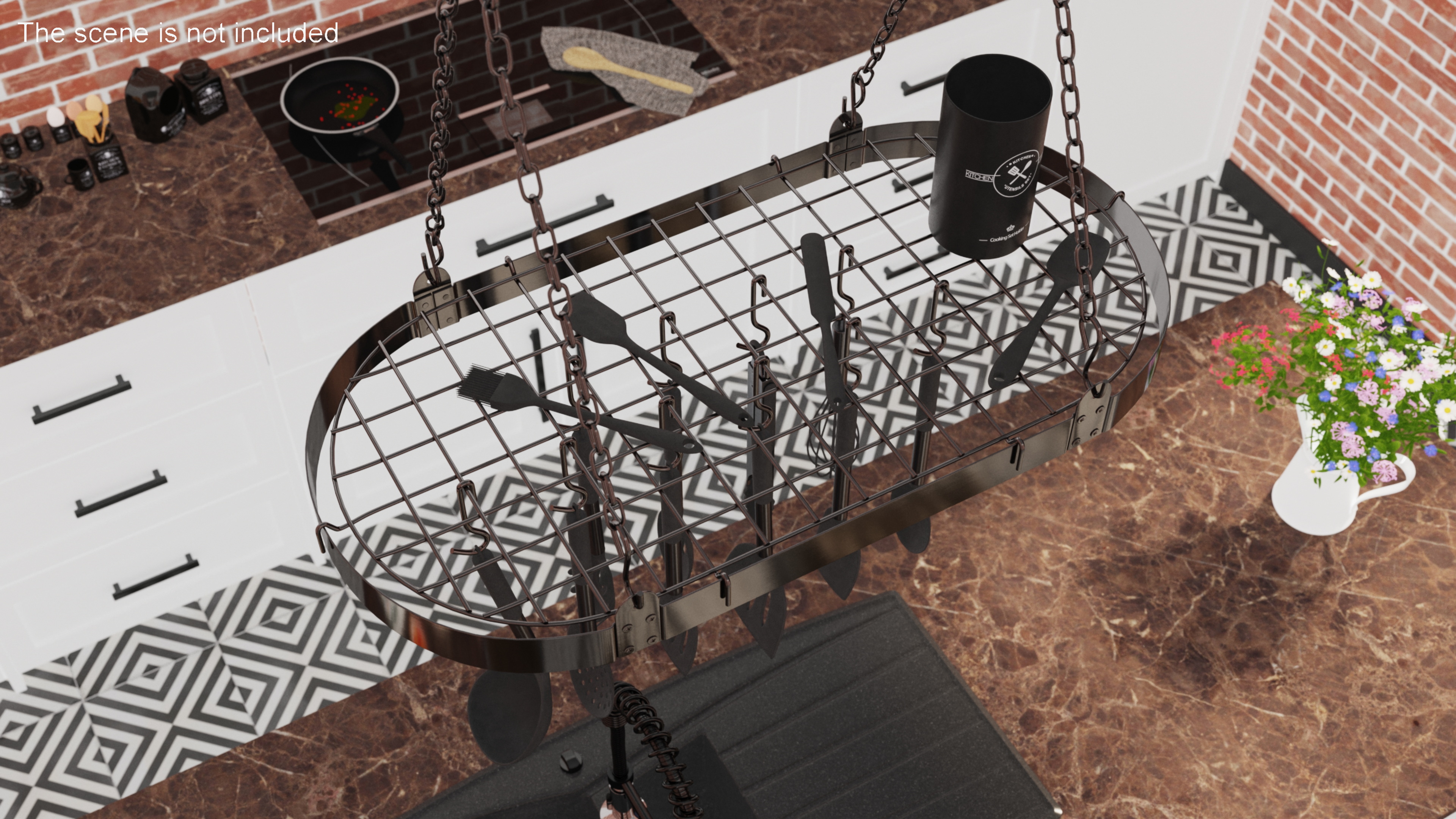 3D Hanging Pot Rack with Cooking Utensils model