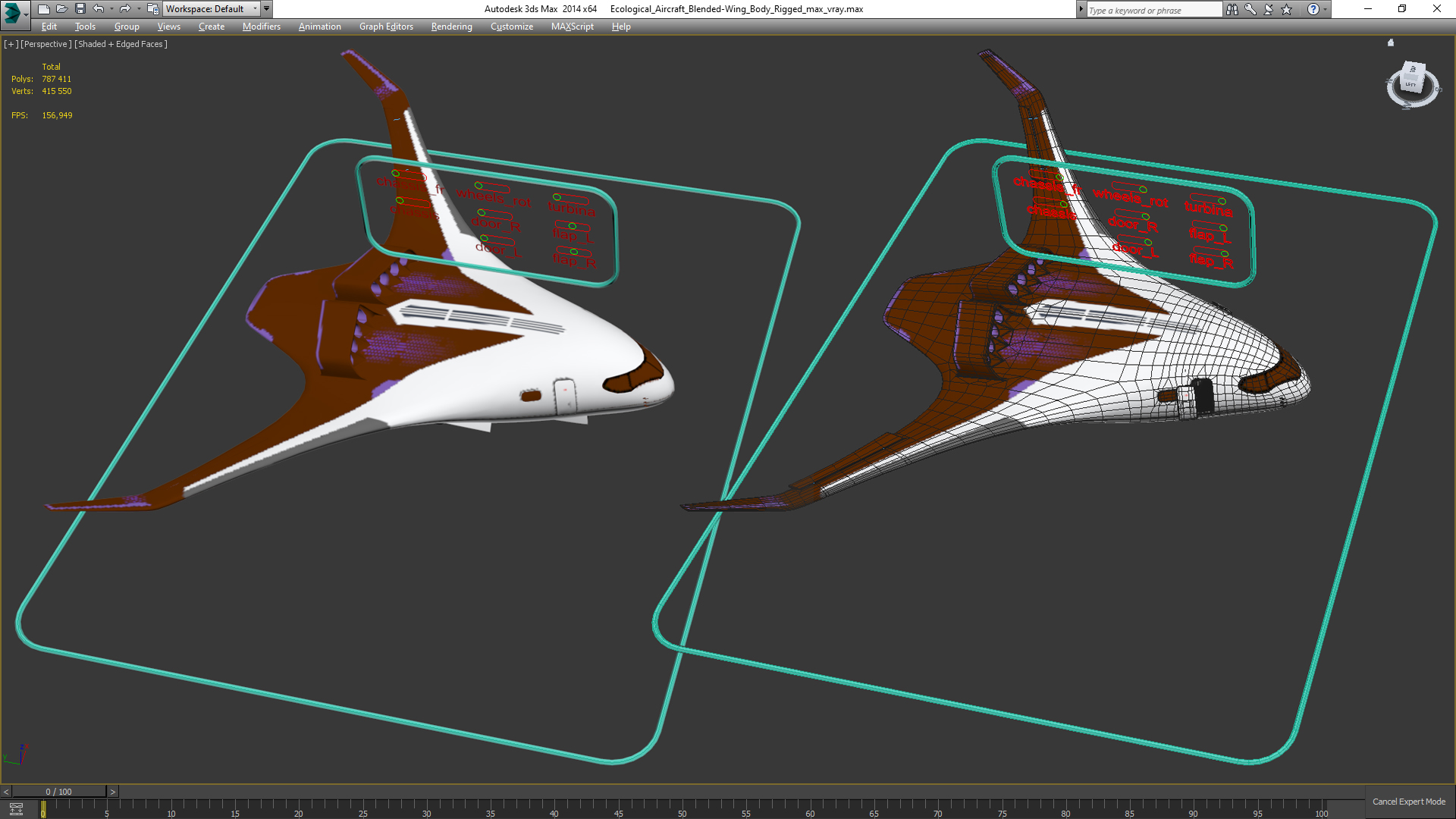 3D Ecological Aircraft Blended-Wing Body Rigged for Cinema 4D model