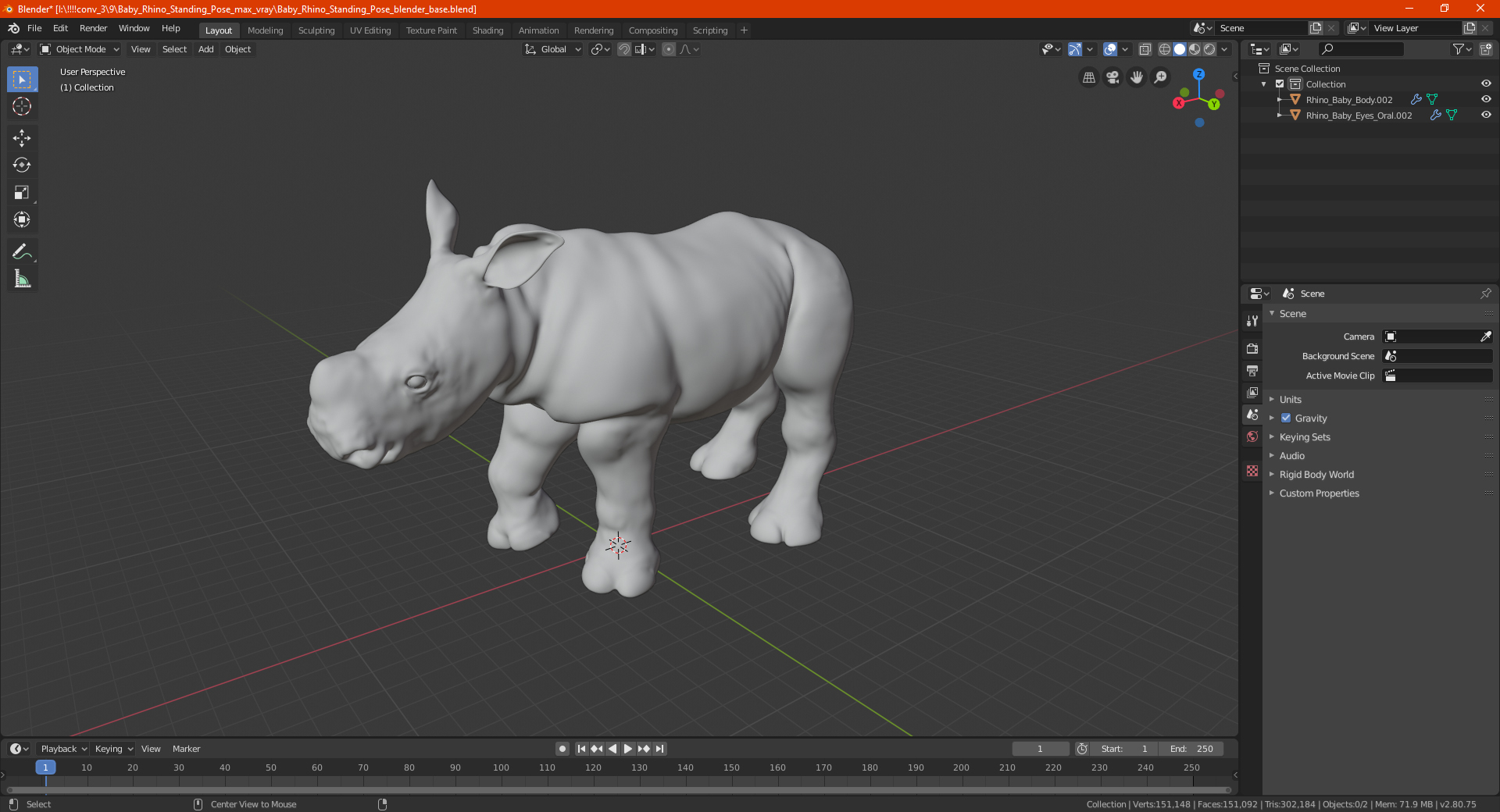 Baby Rhino Standing Pose 3D model