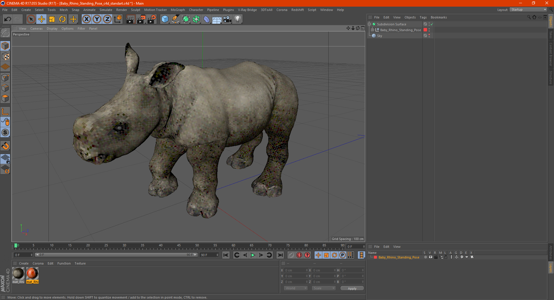 Baby Rhino Standing Pose 3D model