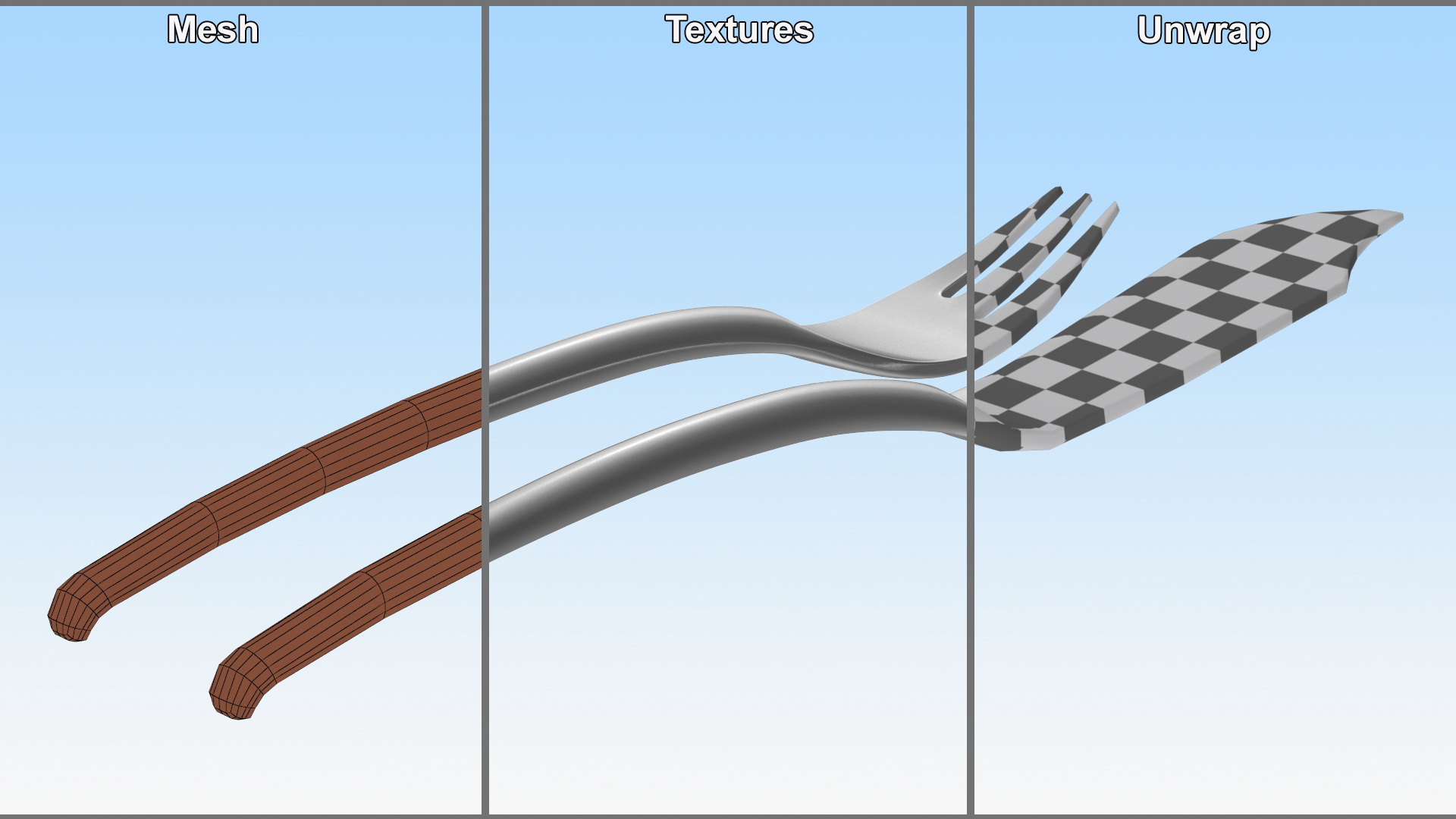 3D Fish Cutlery Set Silver model