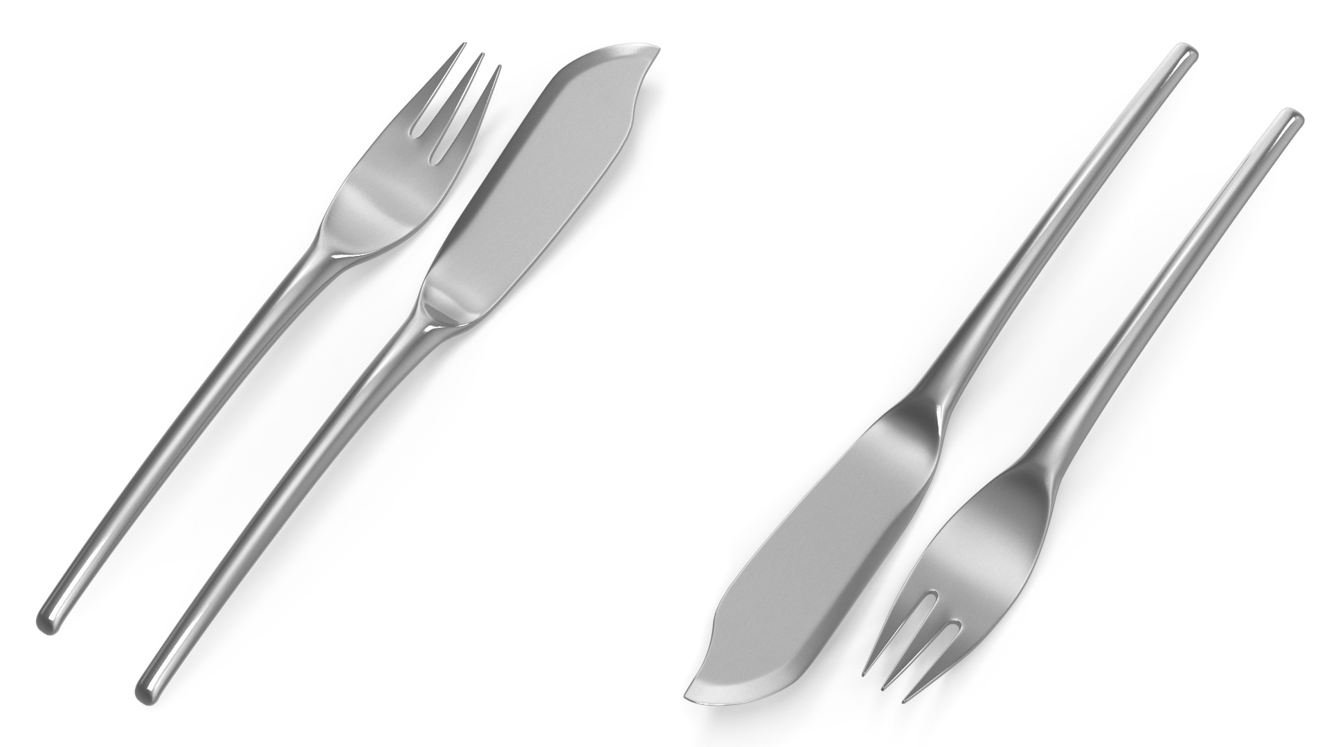3D Fish Cutlery Set Silver model