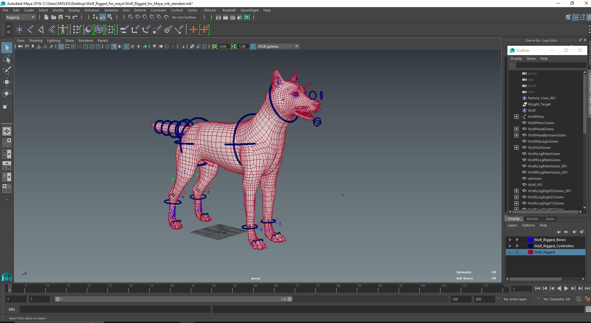 3D model Wolf Rigged for Maya