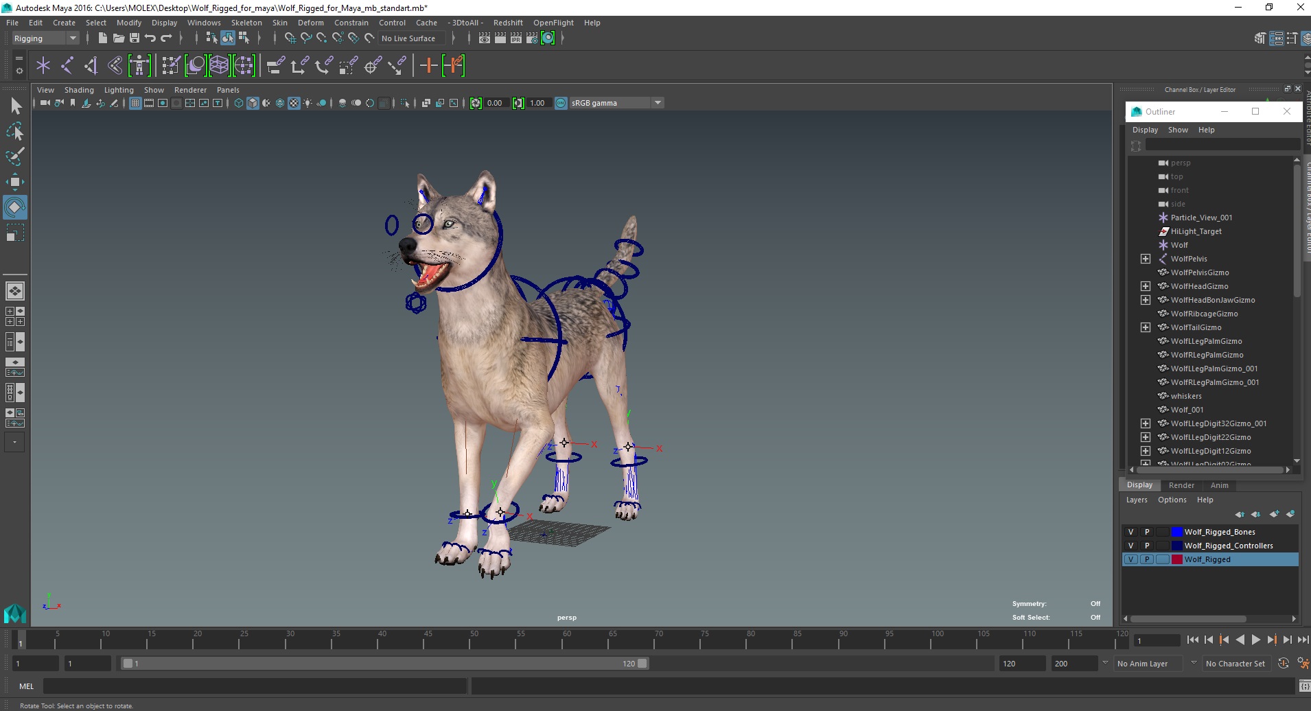 3D model Wolf Rigged for Maya