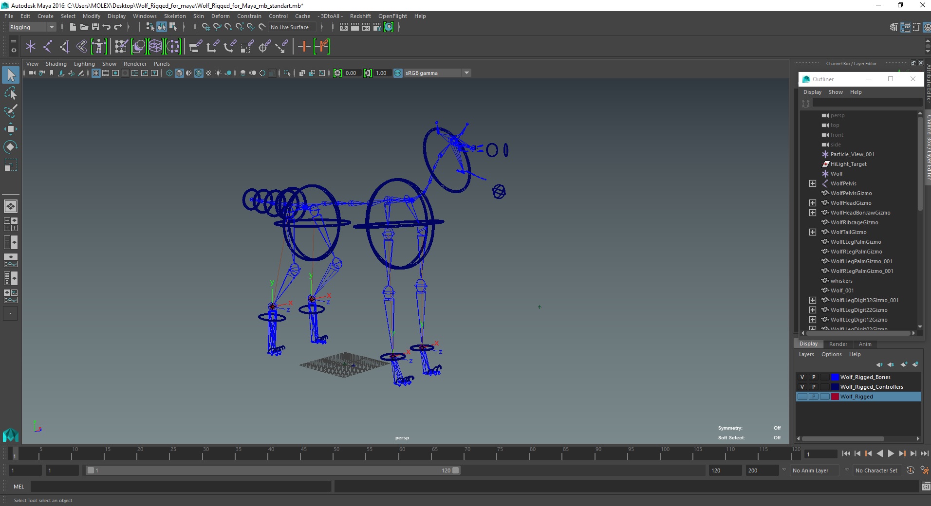 3D model Wolf Rigged for Maya