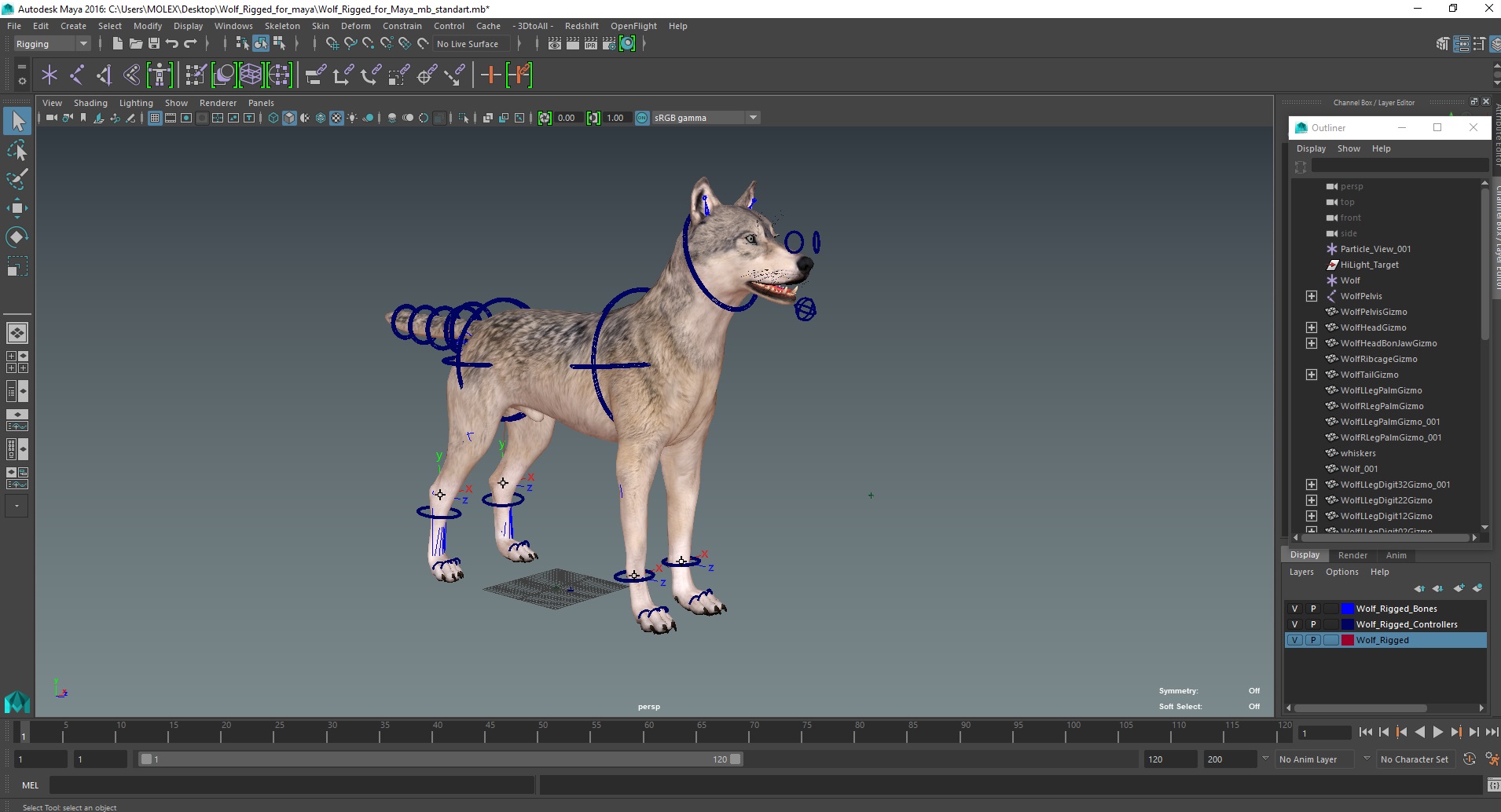 3D model Wolf Rigged for Maya