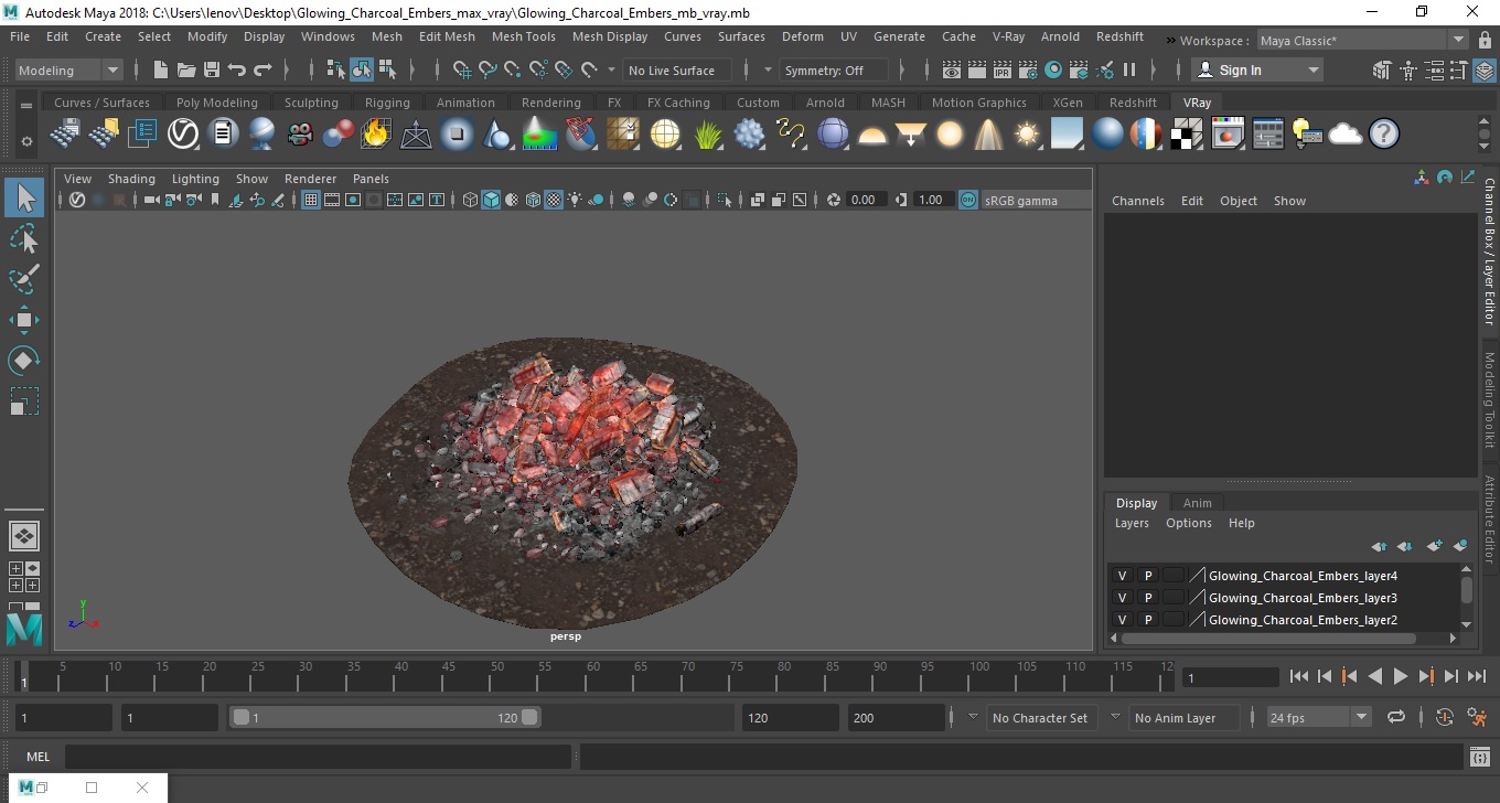 3D Glowing Charcoal Embers model
