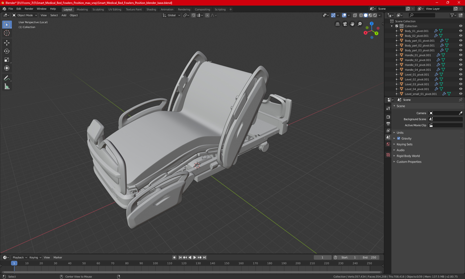 Smart Medical Bed Fowlers Position 3D model