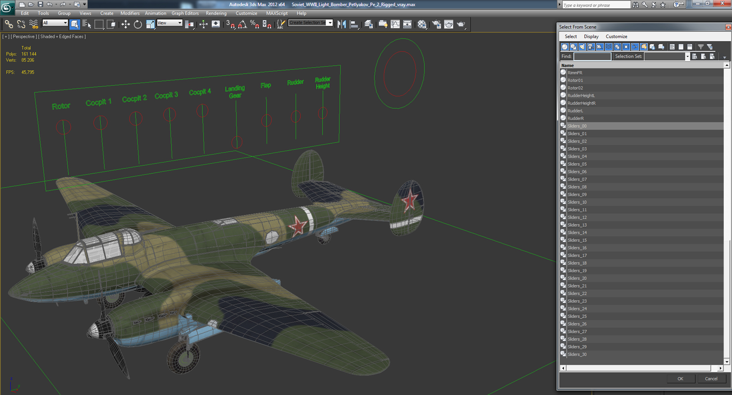 3D Soviet WWII Light Bomber Petlyakov Pe 2 Rigged