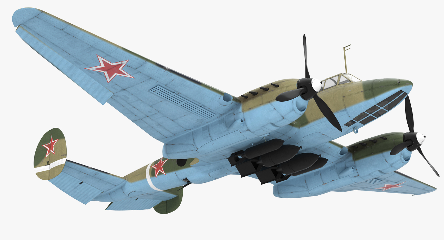 3D Soviet WWII Light Bomber Petlyakov Pe 2 Rigged