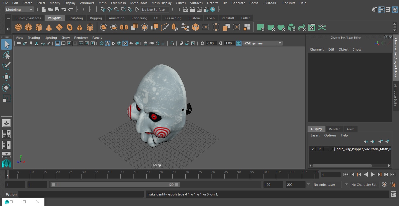 3D Idle Billy Puppet Vacuform Mask