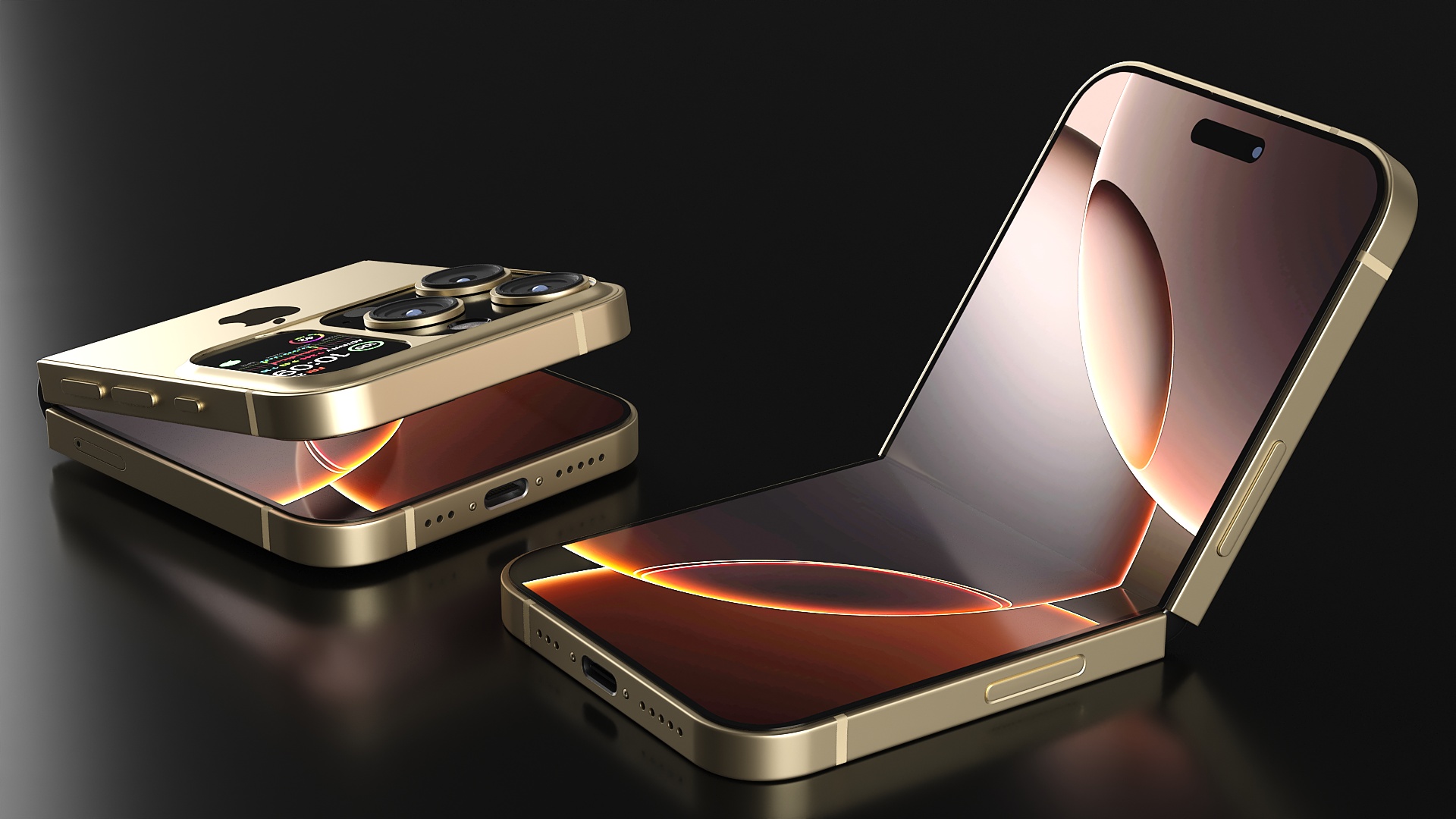 3D Apple iPhone Flip Luxe Gold Rigged for Maya model