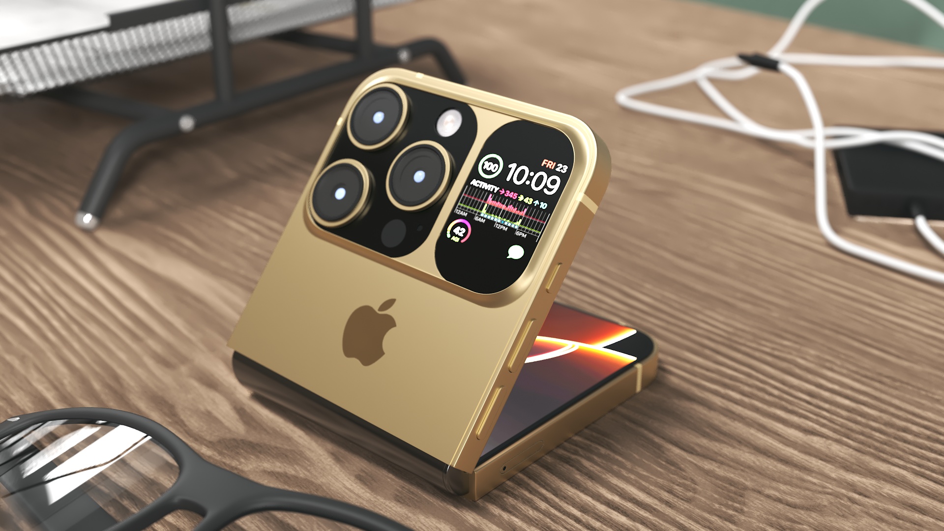 3D Apple iPhone Flip Luxe Gold Rigged for Maya model