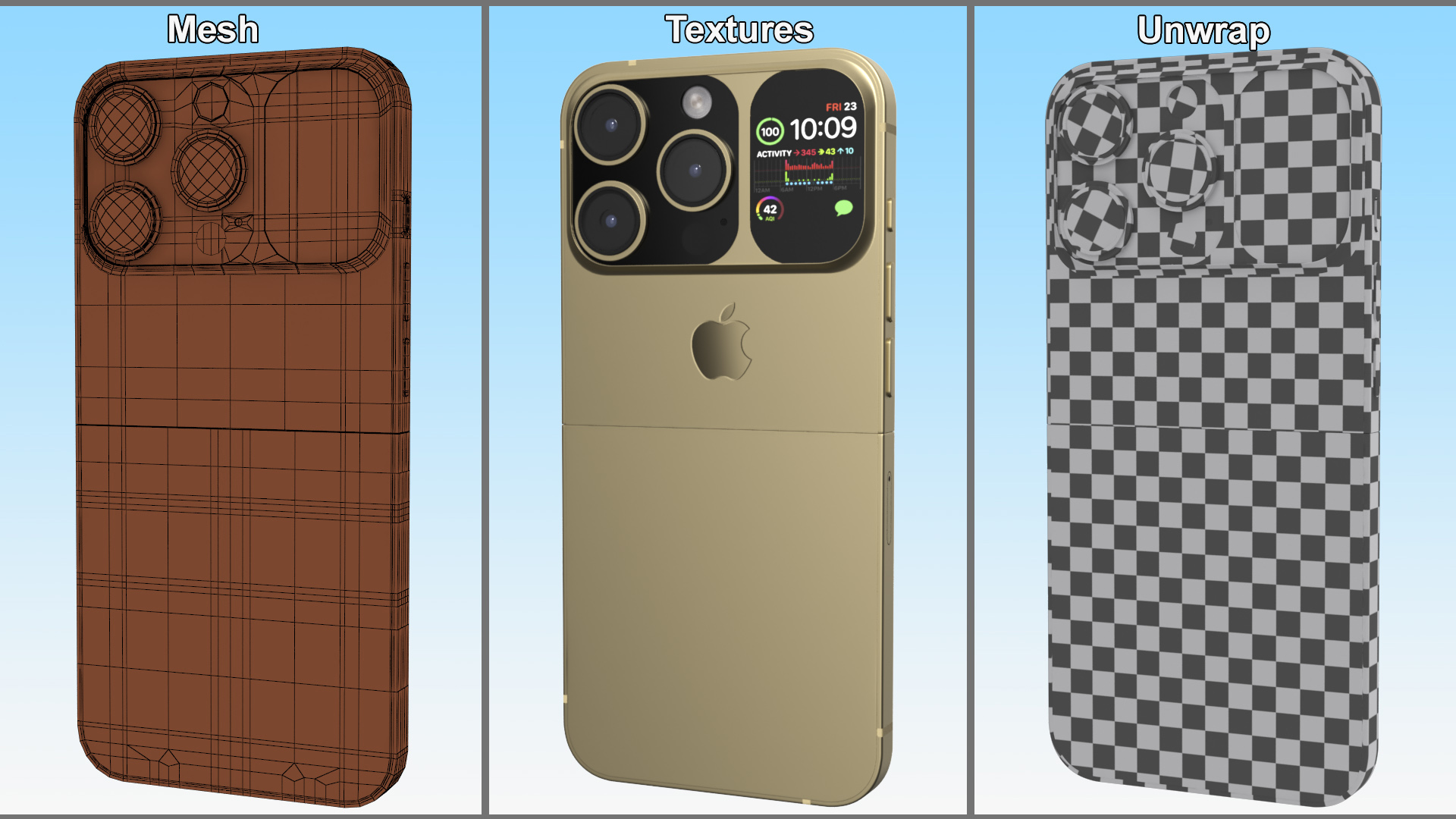 3D Apple iPhone Flip Luxe Gold Rigged for Maya model