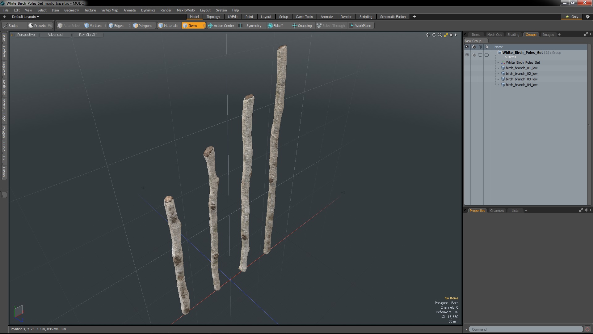 3D White Birch Poles Set
