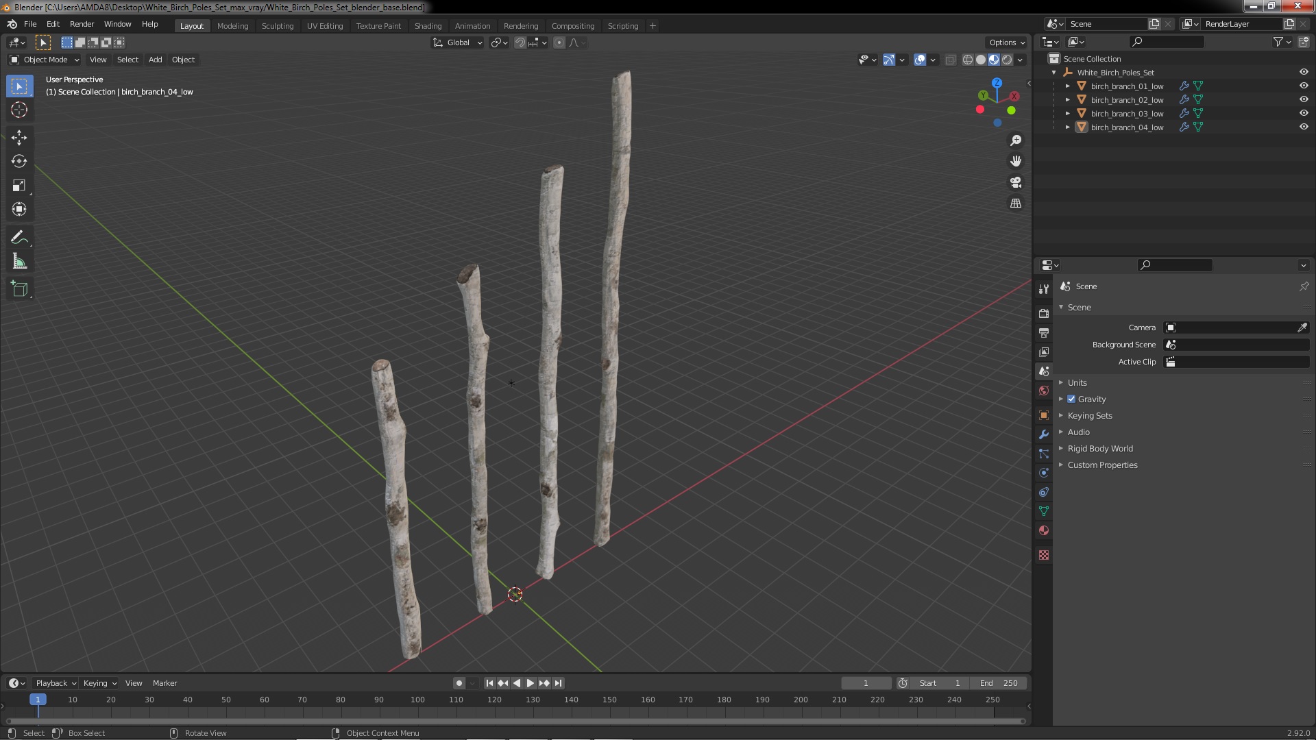 3D White Birch Poles Set