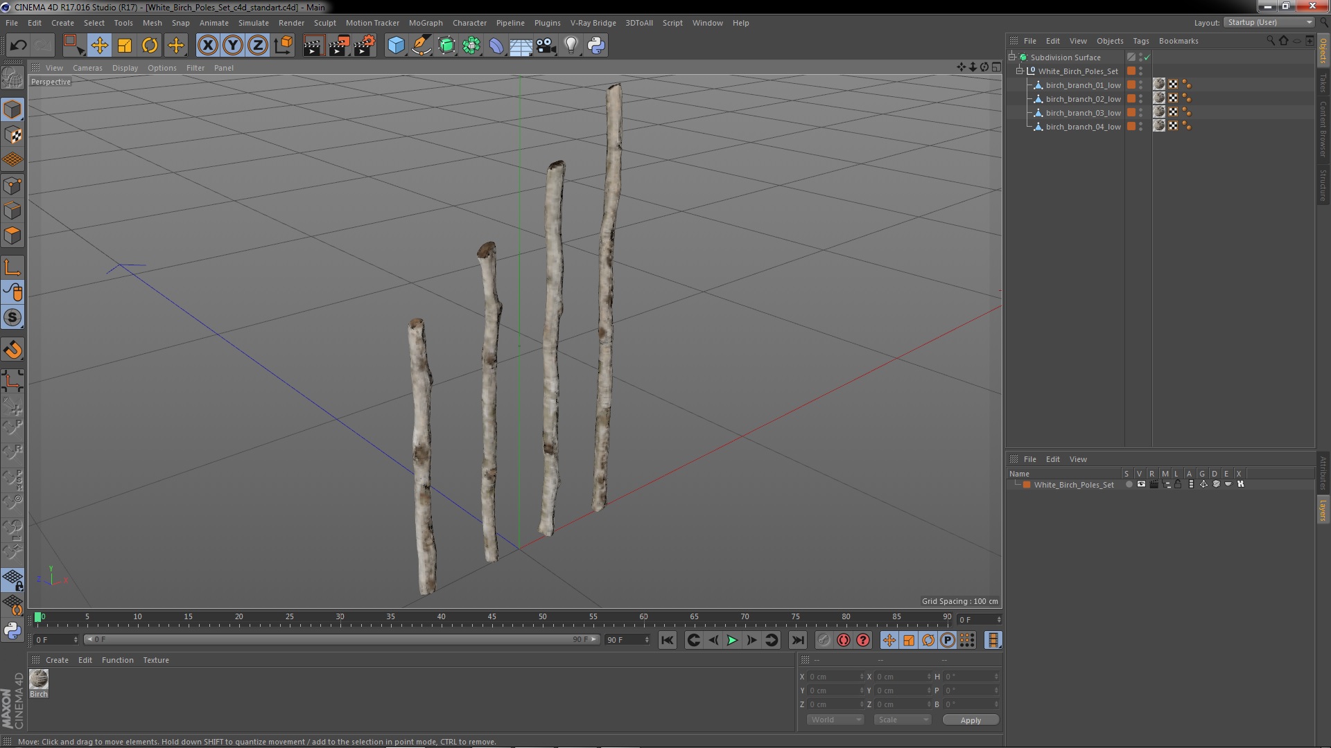 3D White Birch Poles Set