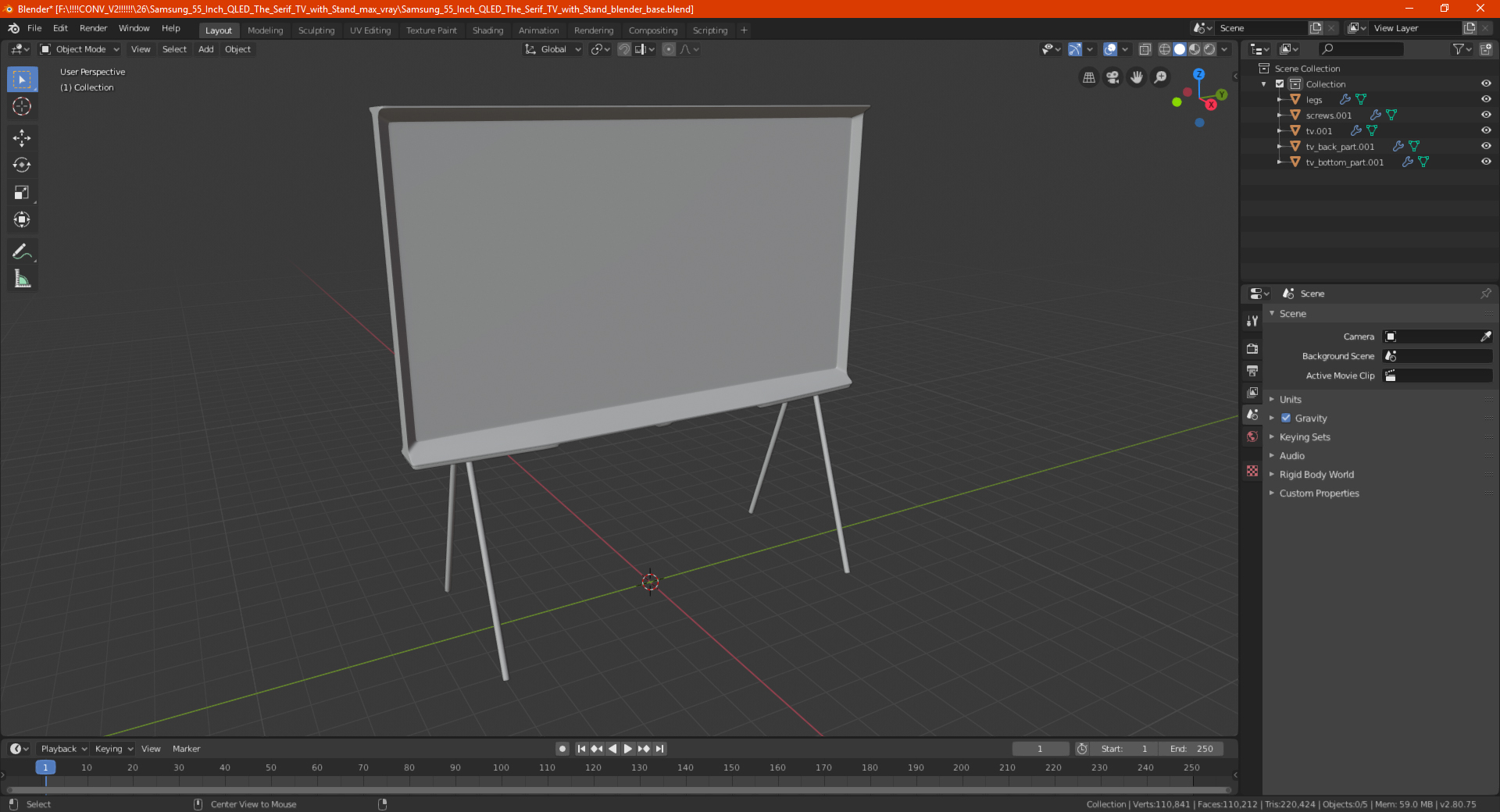 Samsung 55 Inch QLED The Serif TV with Stand 3D model