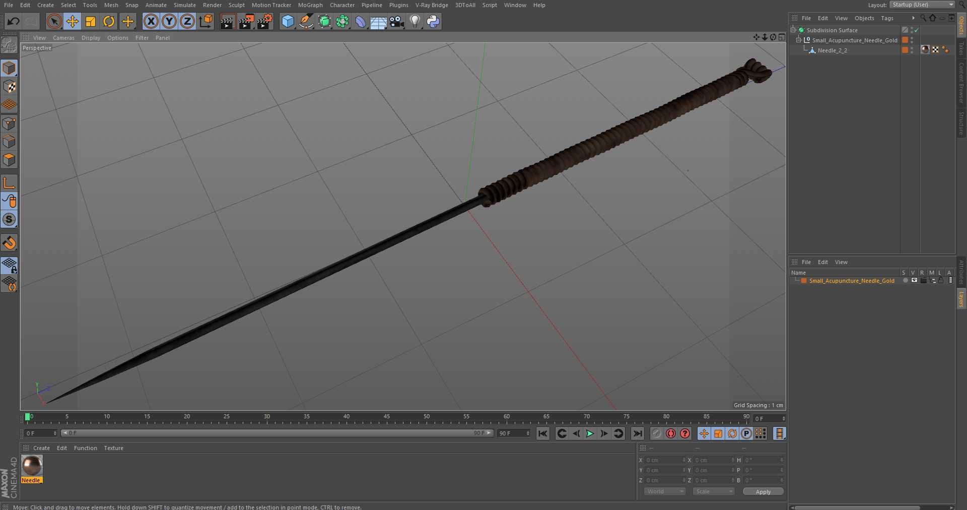Small Acupuncture Needle Gold 3D model