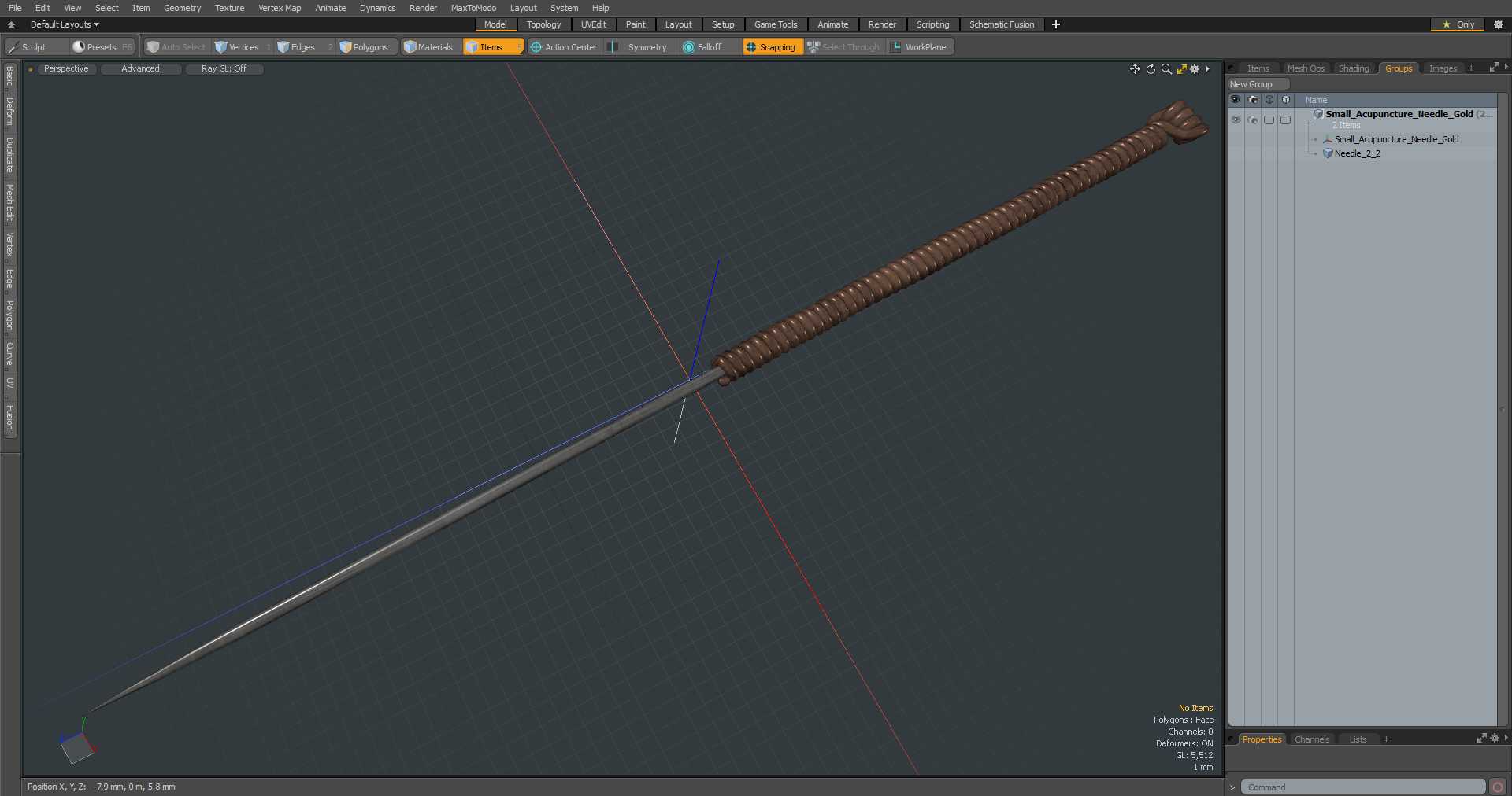 Small Acupuncture Needle Gold 3D model