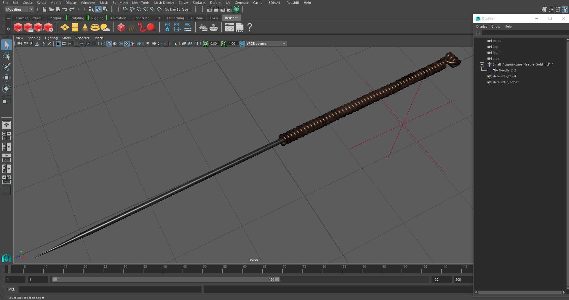 Small Acupuncture Needle Gold 3D model