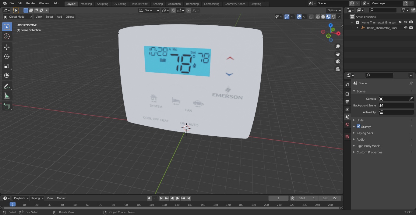 3D model Home Thermostat Emerson 1F80-0261 Switched On