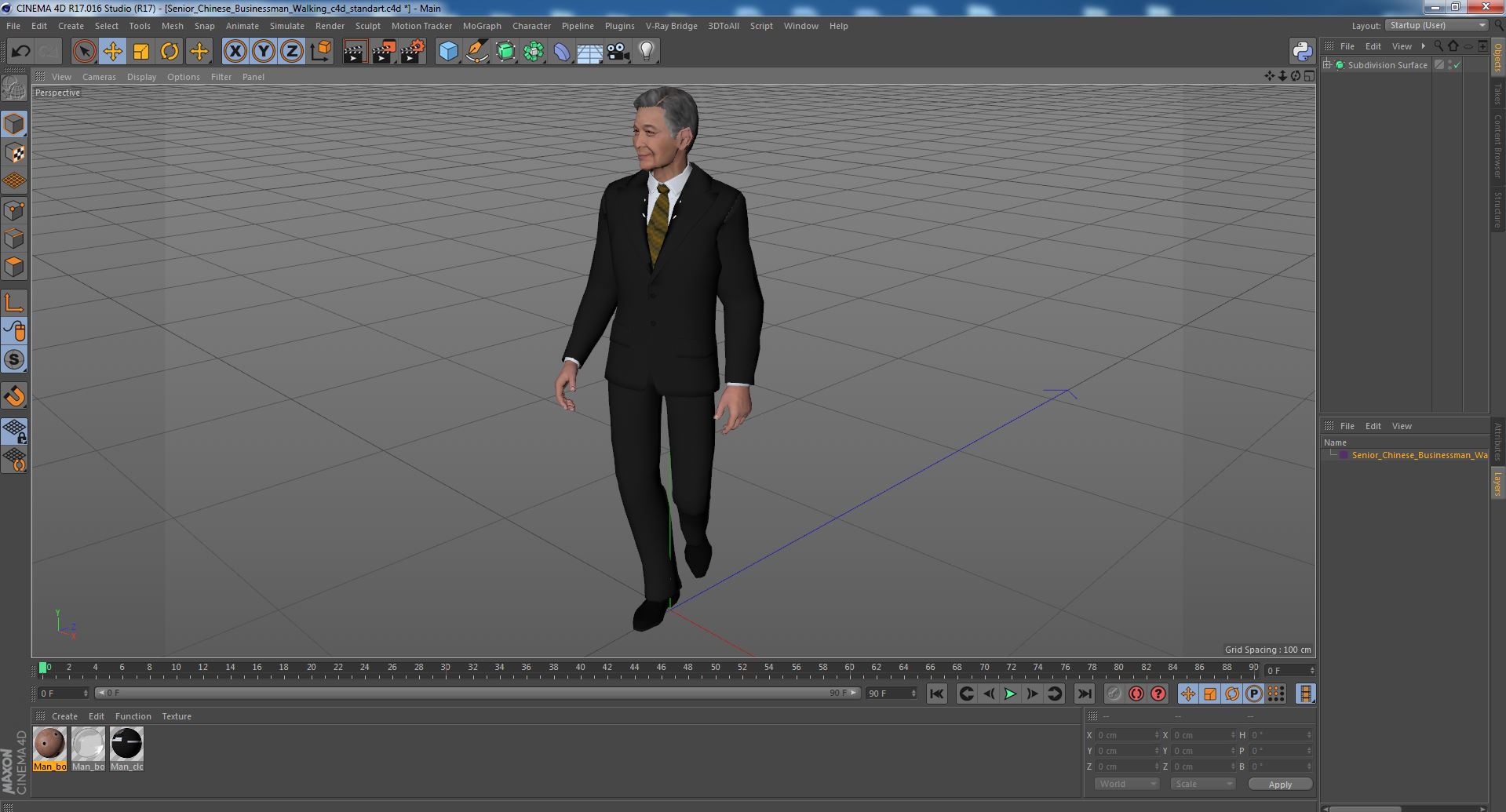 Senior Chinese Businessman Walking 3D model