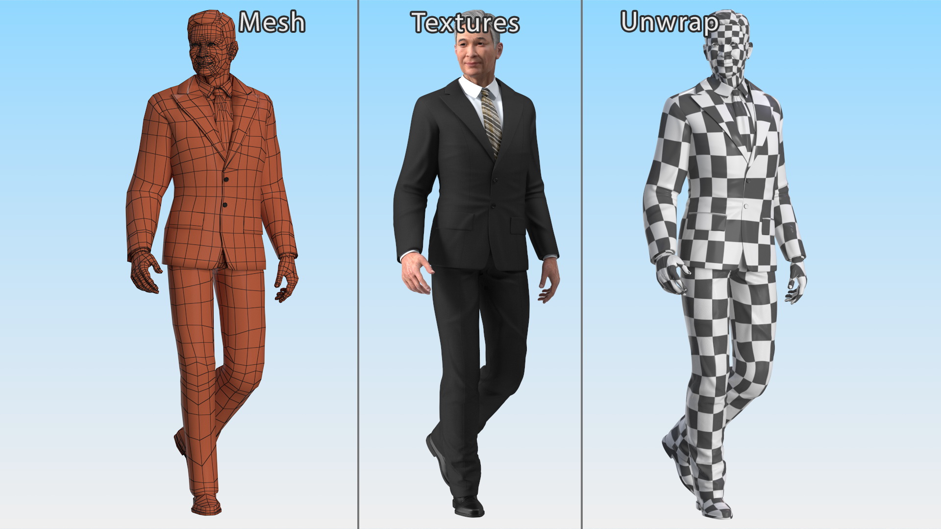 Senior Chinese Businessman Walking 3D model