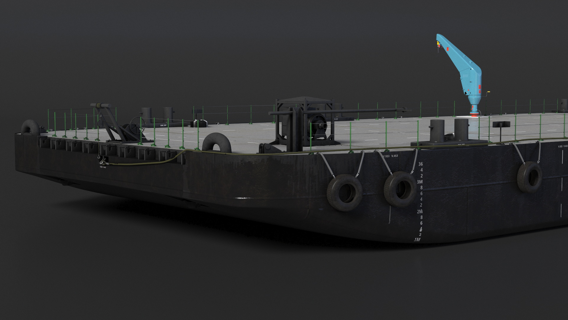 3D model Pontoon Barge with Cranes