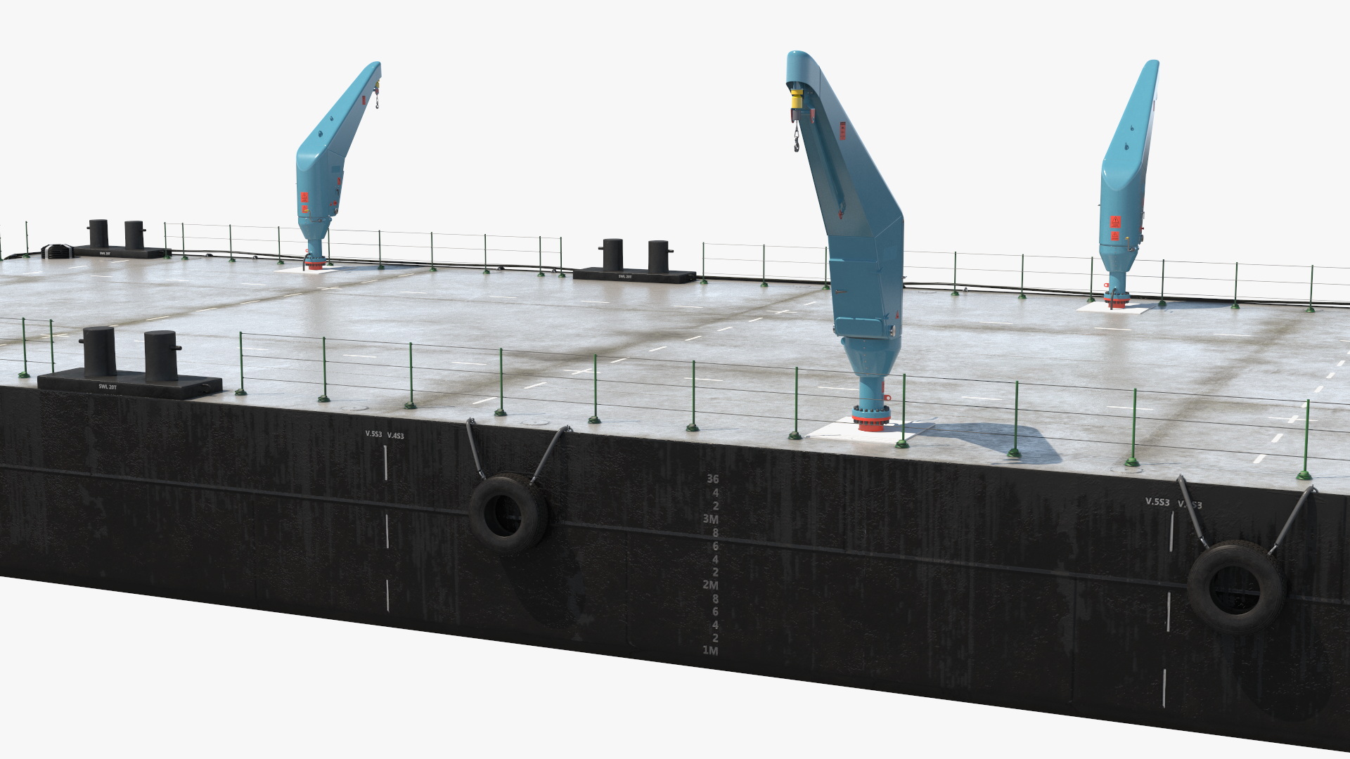 3D model Pontoon Barge with Cranes