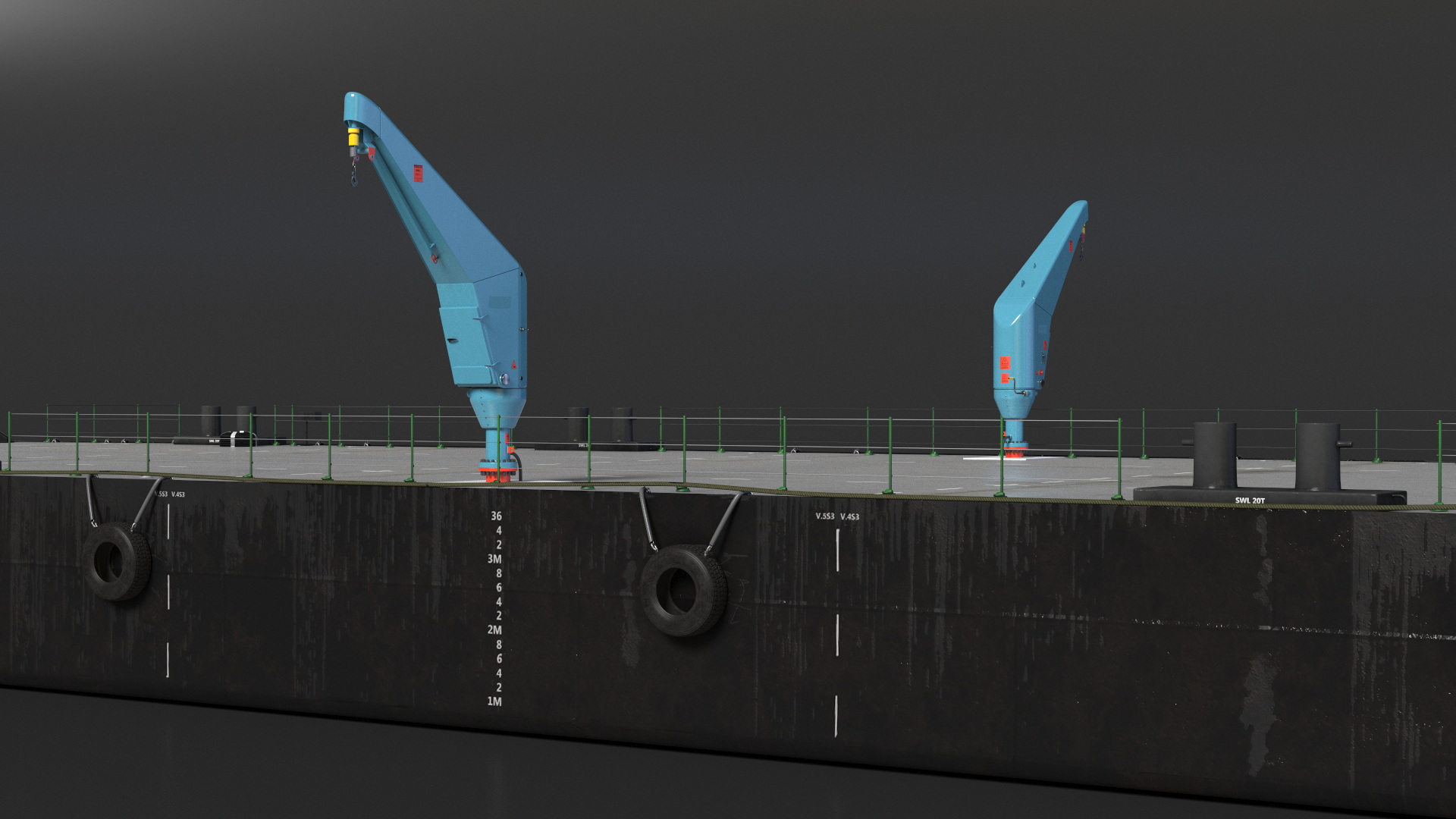 3D model Pontoon Barge with Cranes