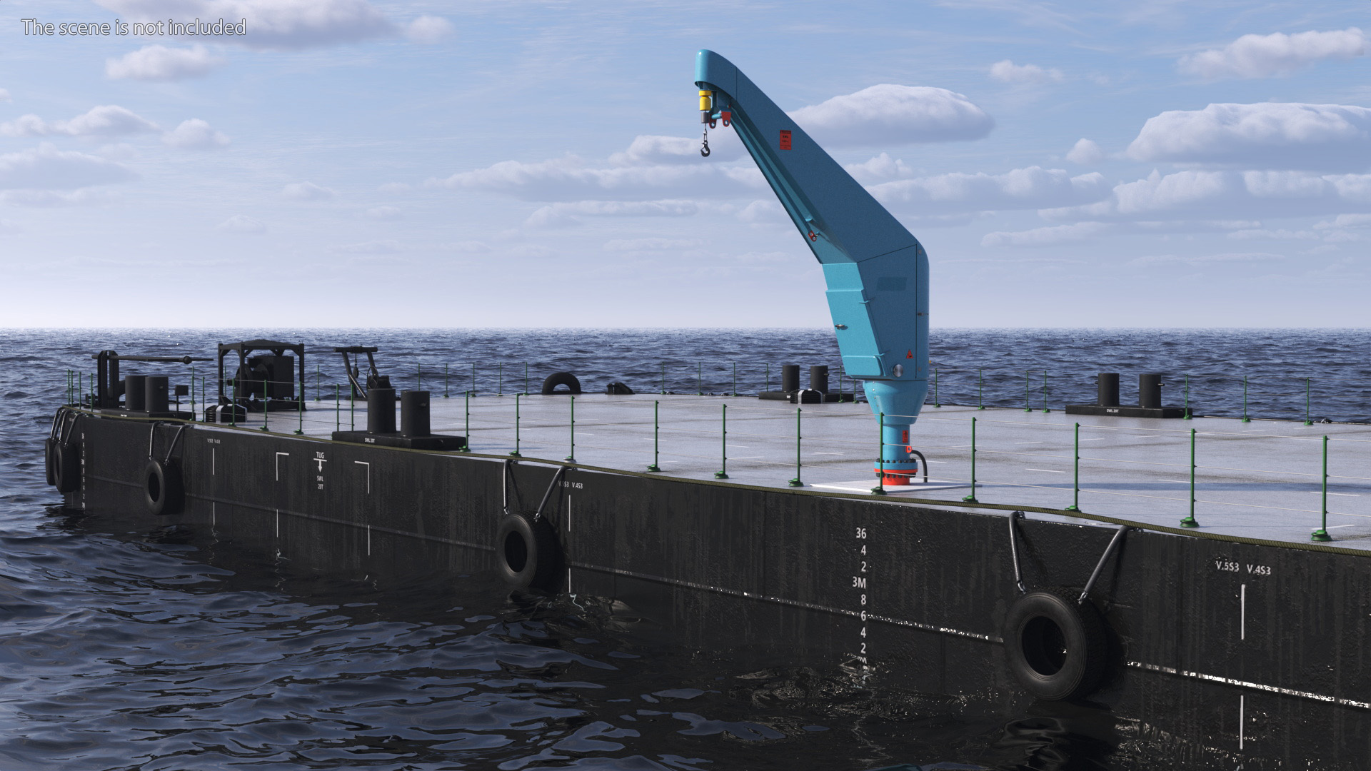 3D model Pontoon Barge with Cranes