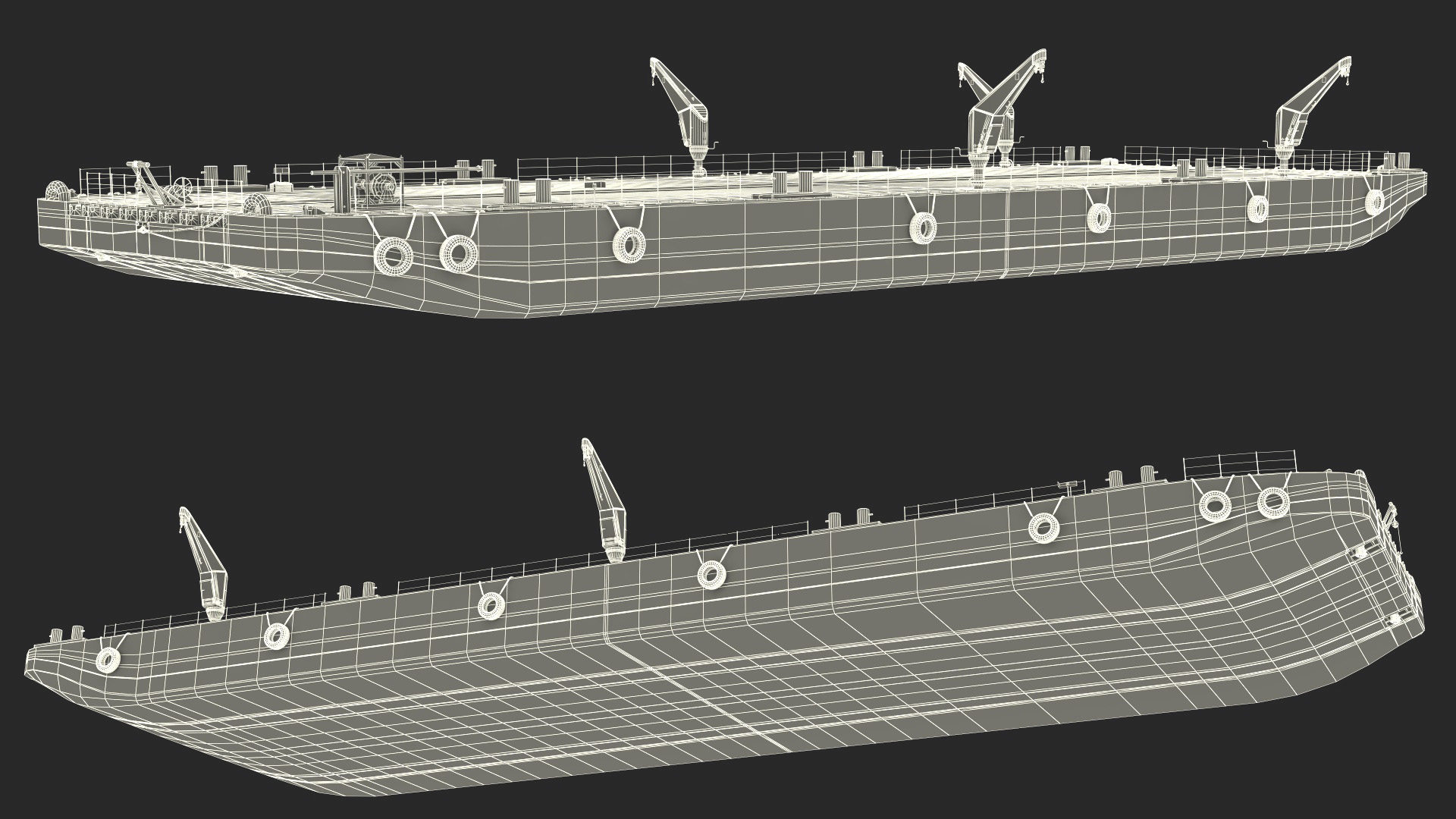 3D model Pontoon Barge with Cranes