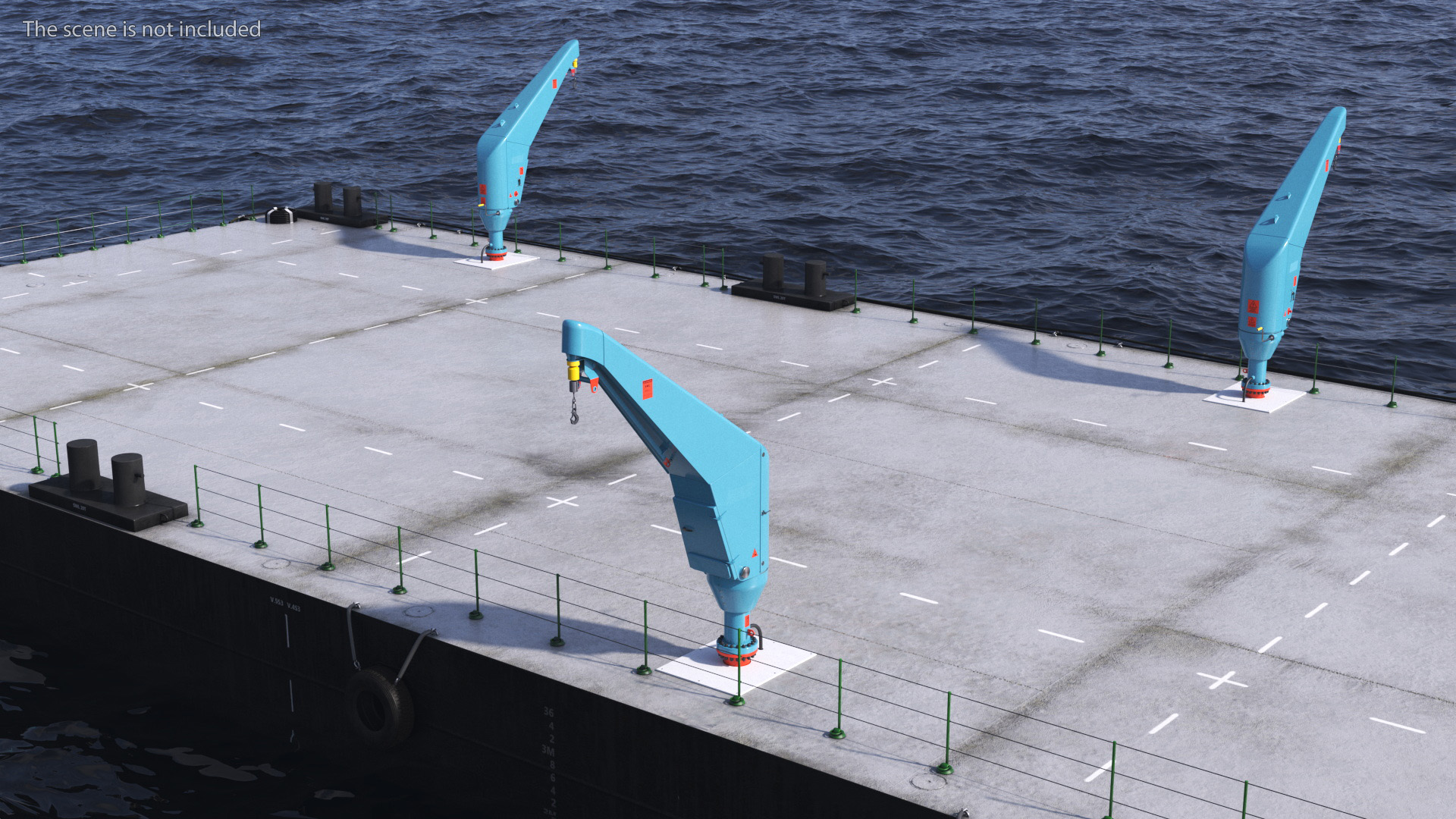 3D model Pontoon Barge with Cranes