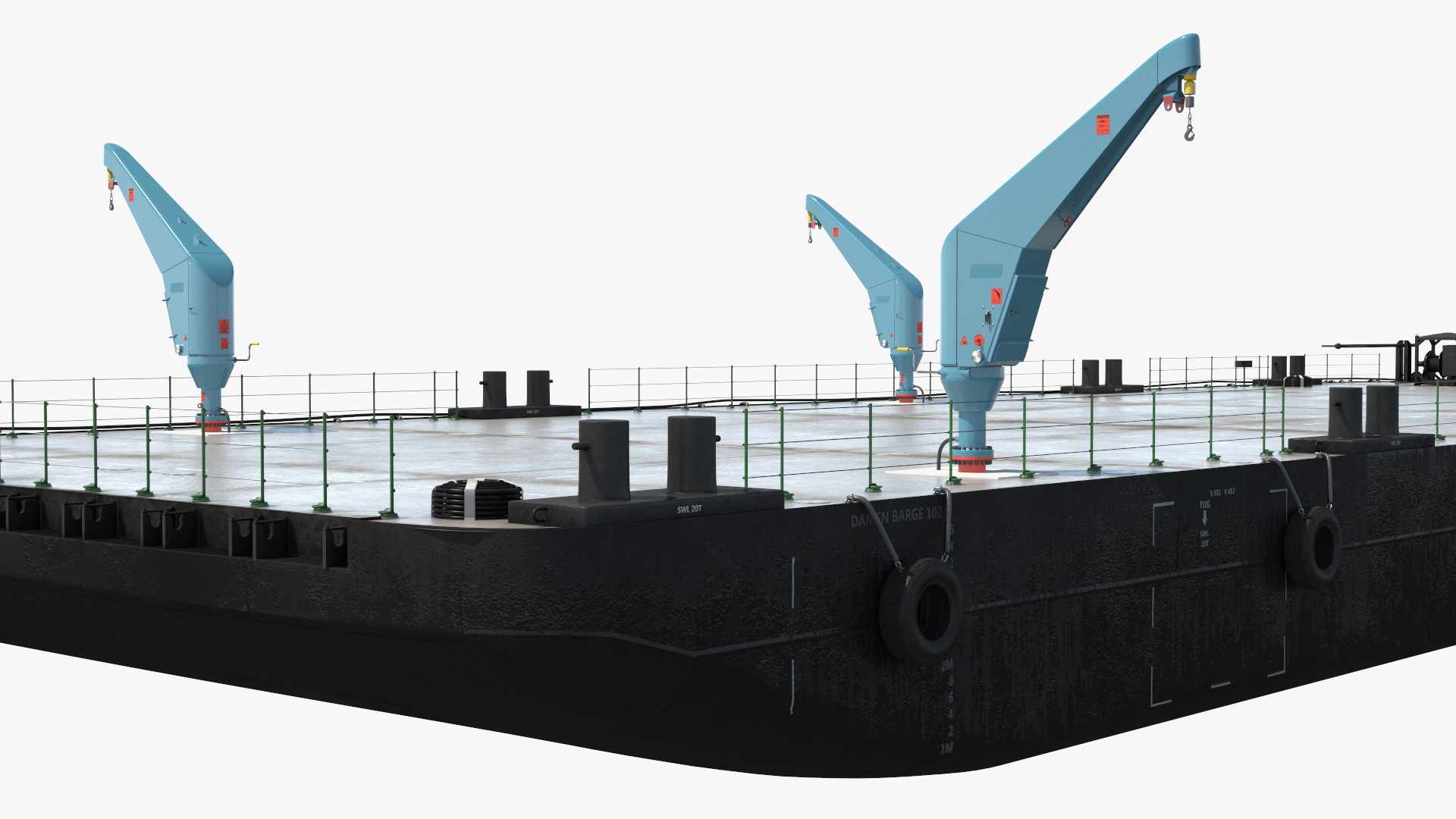 3D model Pontoon Barge with Cranes