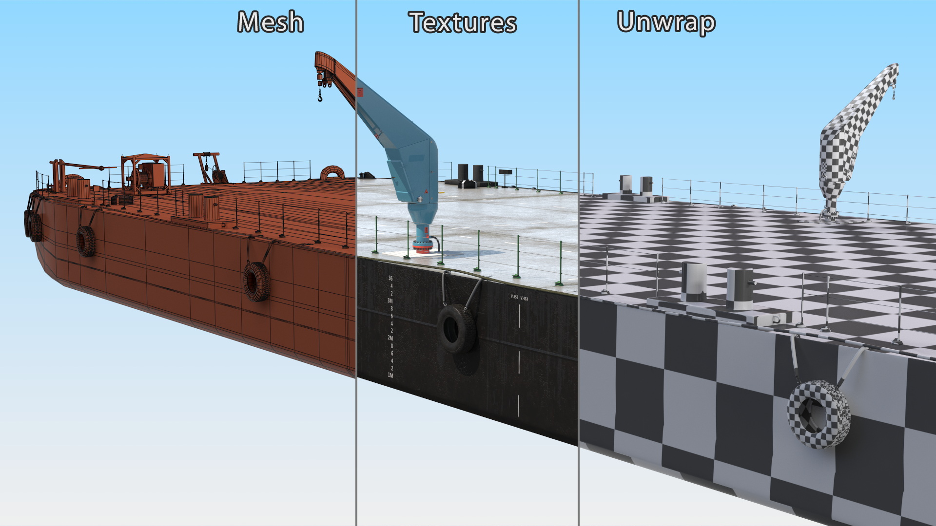 3D model Pontoon Barge with Cranes