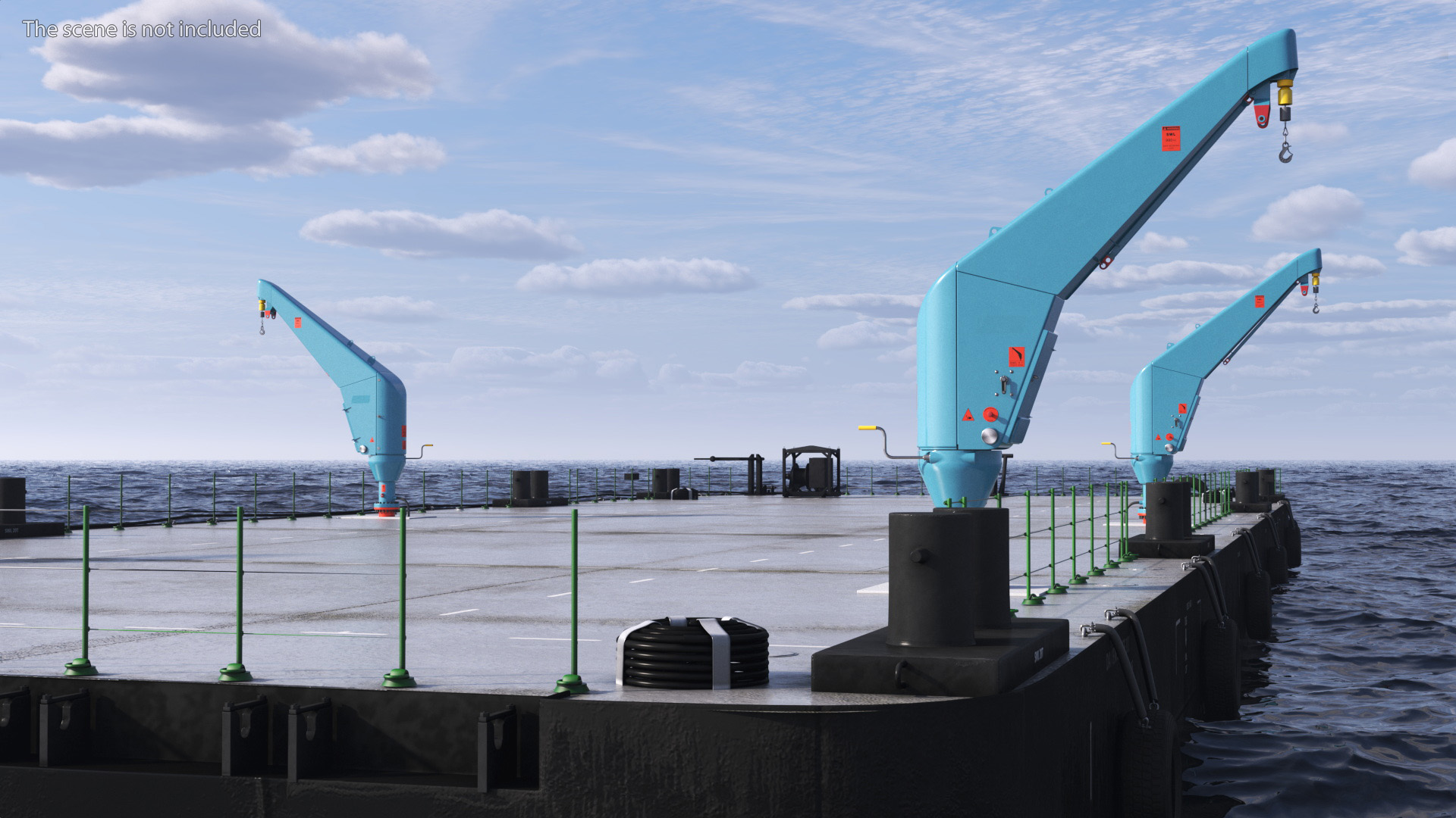 3D model Pontoon Barge with Cranes