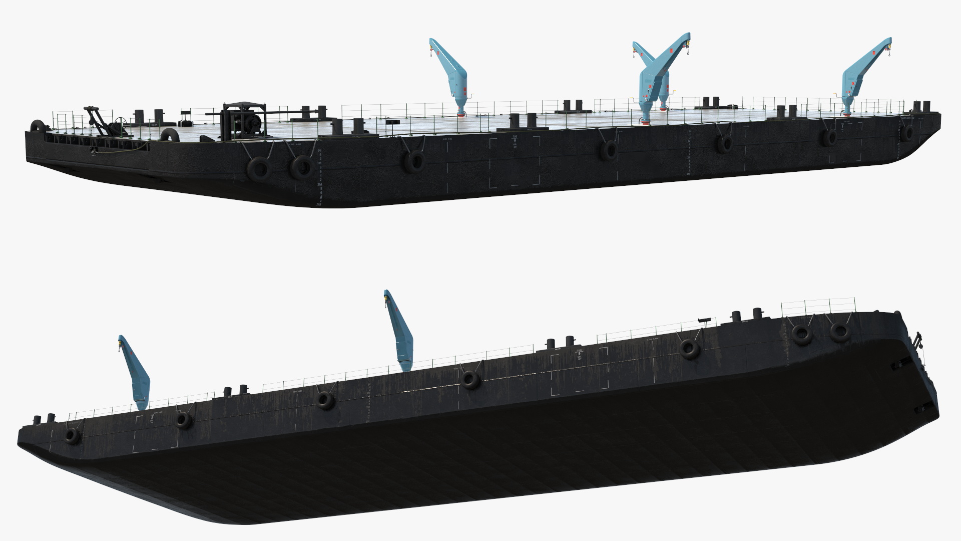 3D model Pontoon Barge with Cranes