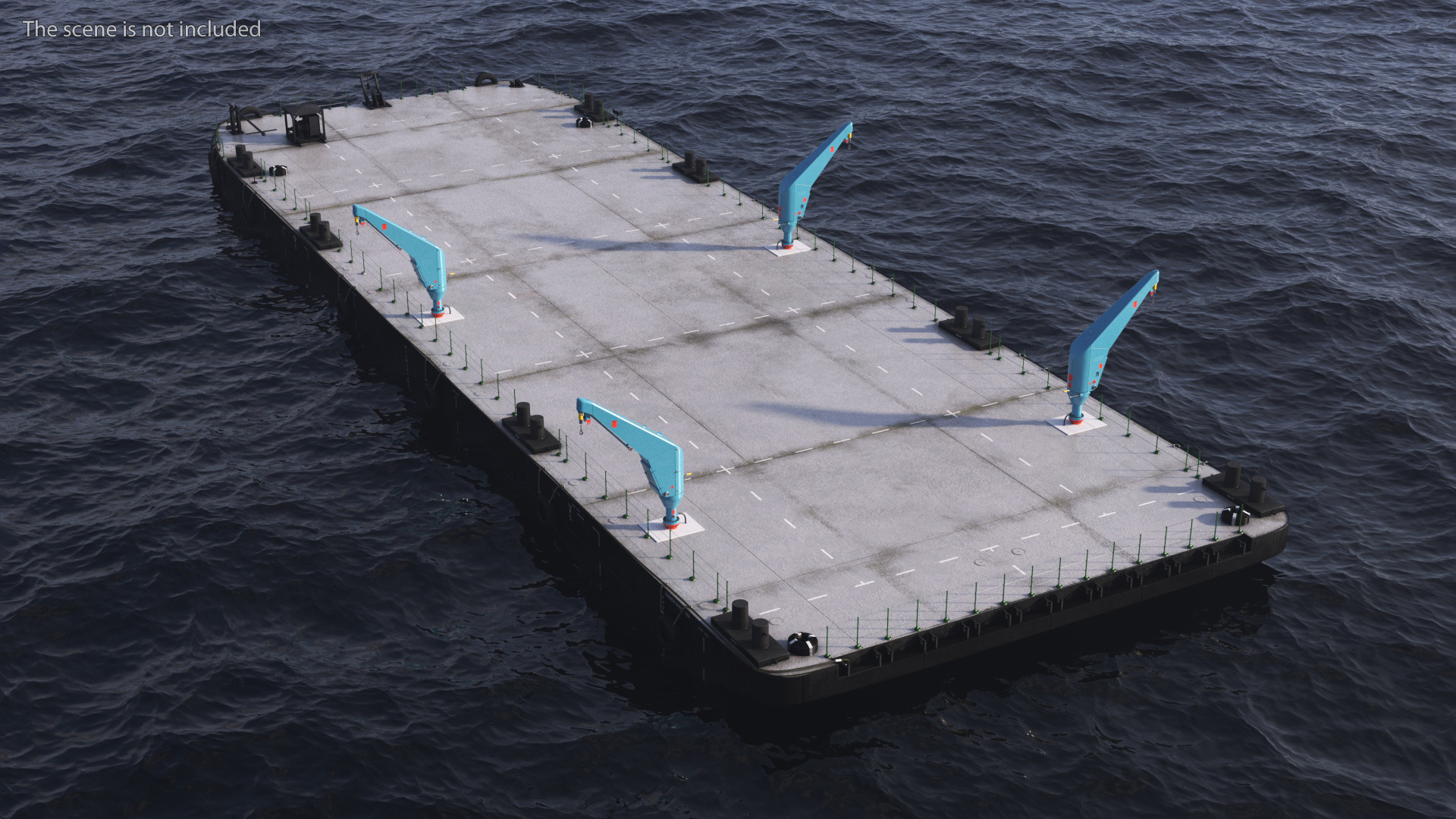 3D model Pontoon Barge with Cranes