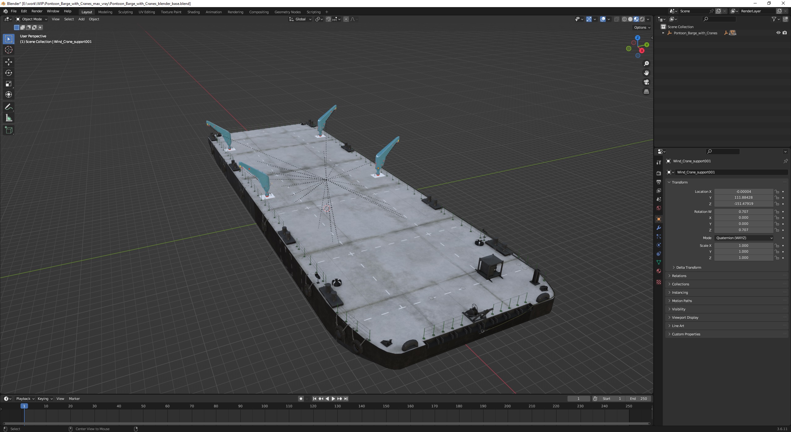 3D model Pontoon Barge with Cranes