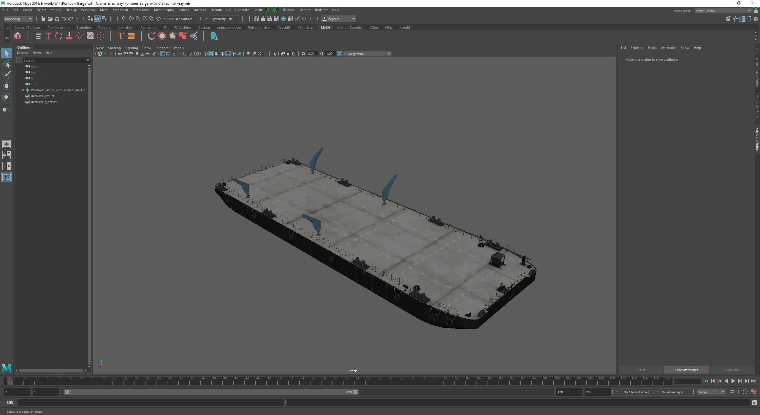3D model Pontoon Barge with Cranes