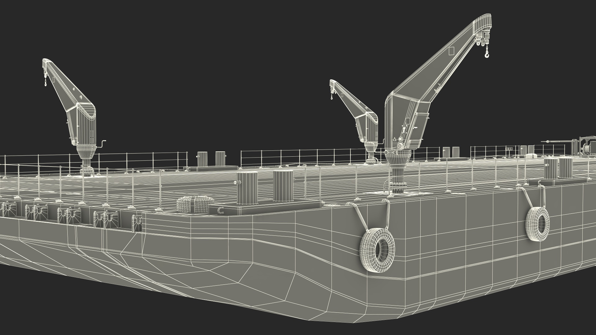 3D model Pontoon Barge with Cranes